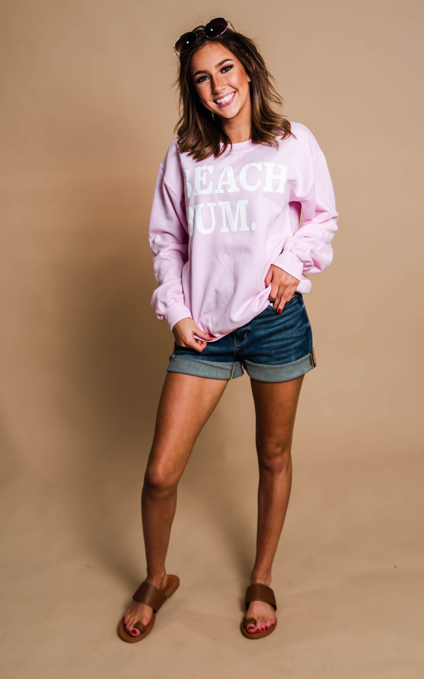 Beach Bum Sweatshirt-Pale Pink - BAD HABIT BOUTIQUE