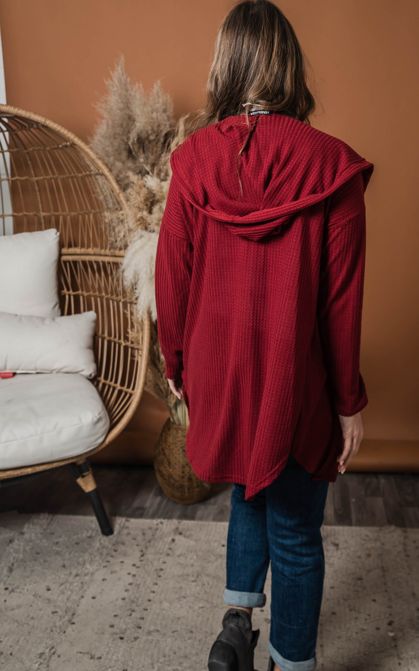 burgundy hooded cardigan