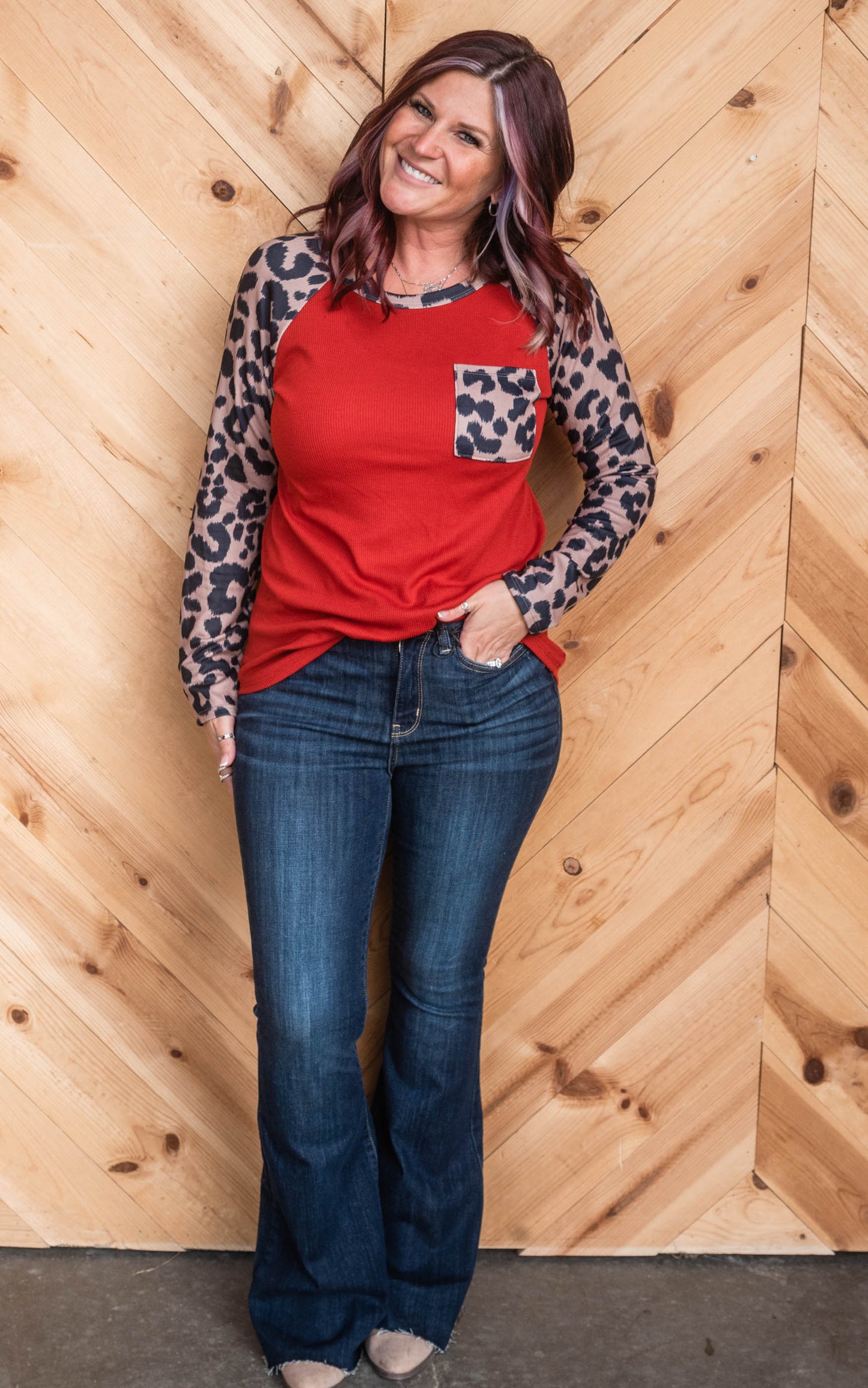 leopard raglan top