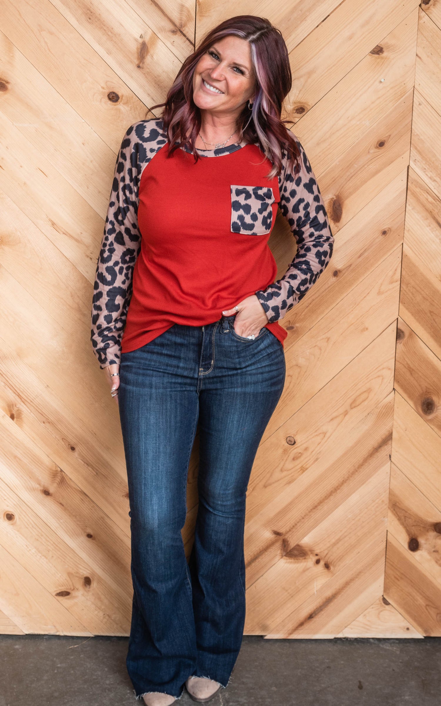 leopard raglan top