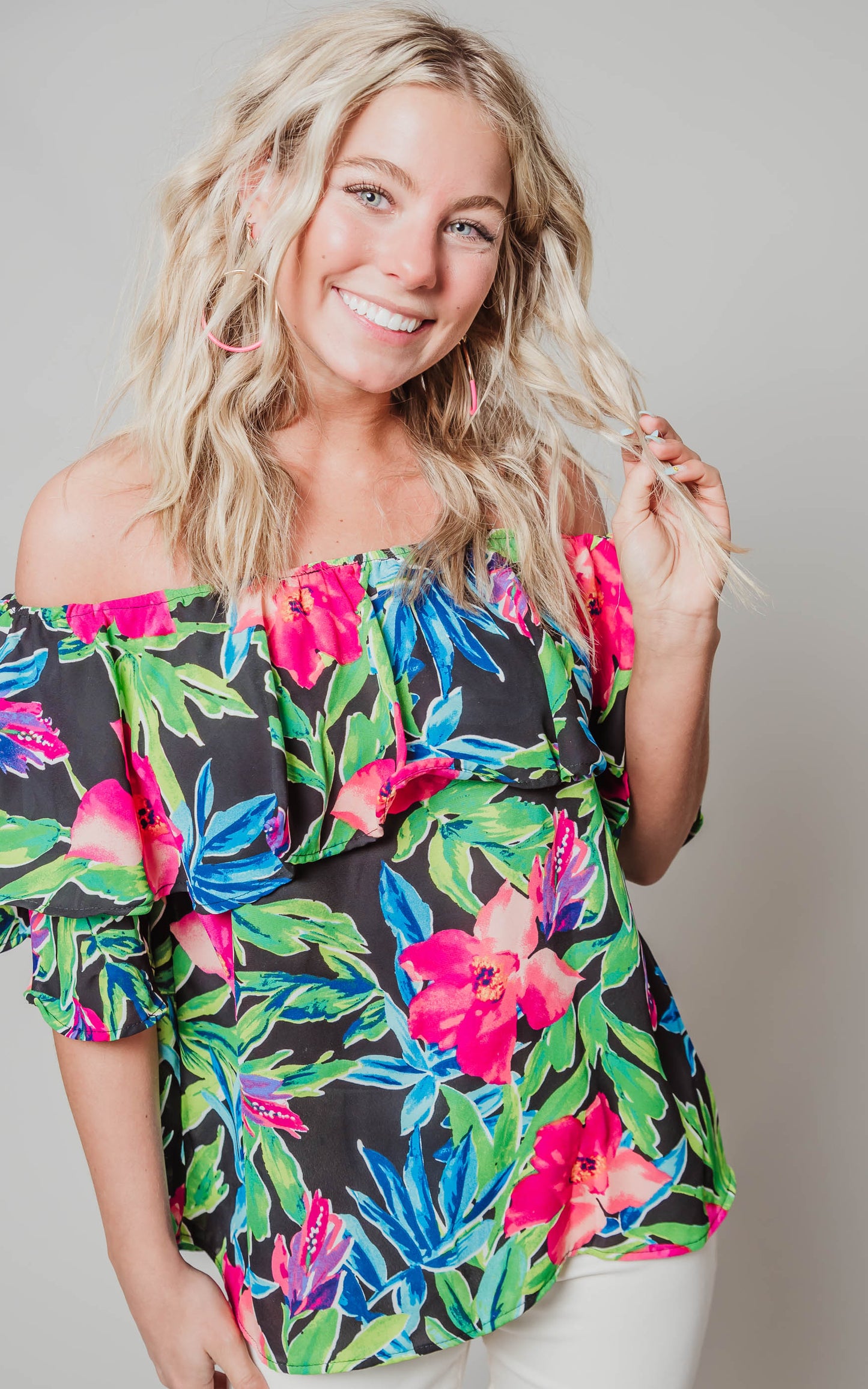 off the shoulder tropical top
