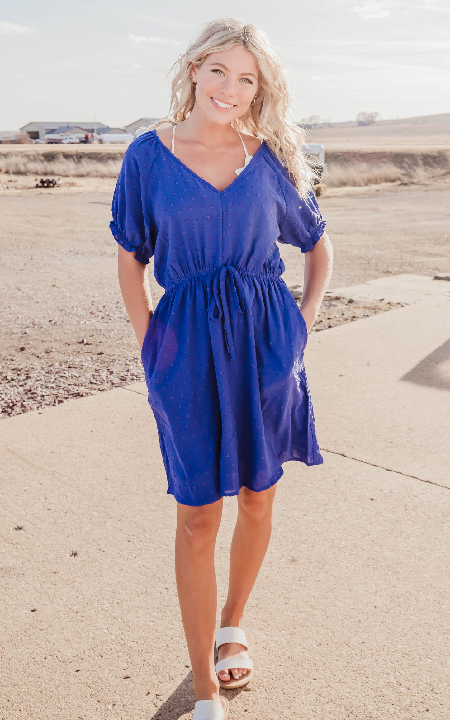 ROYAL BLUE SWISS DOT DRESS