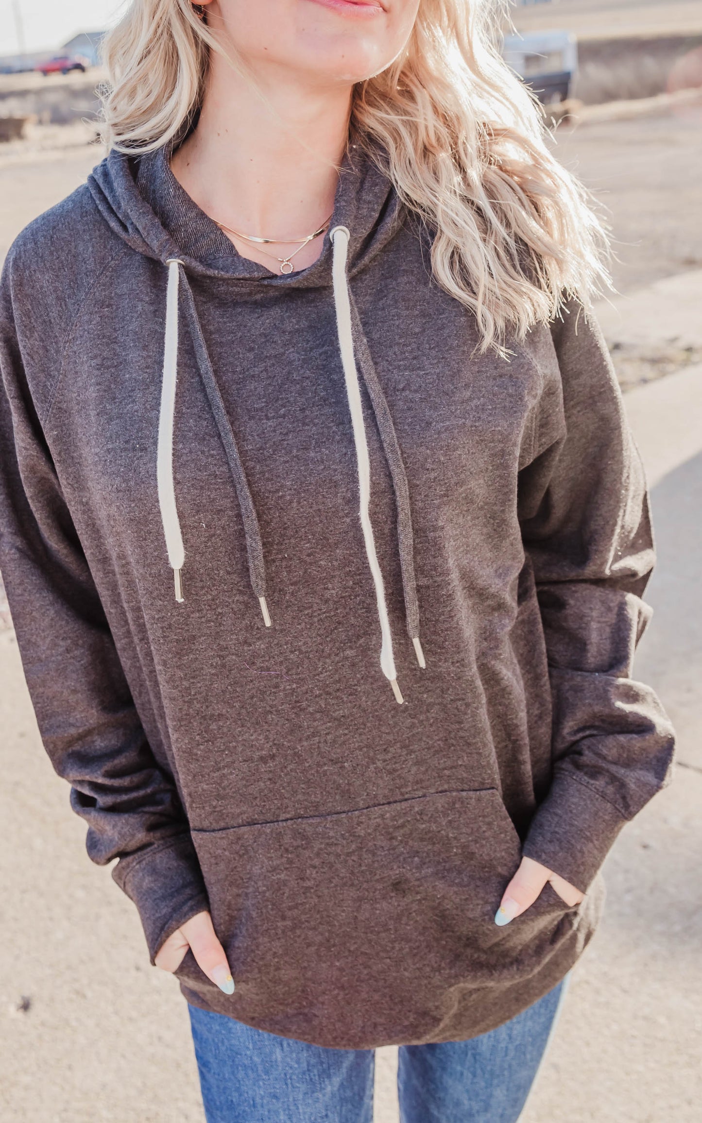 Double String Solid Hoodie **