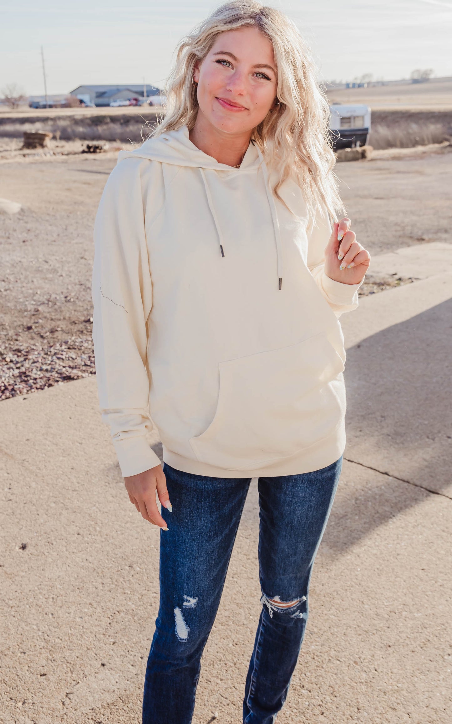Double String Solid Hoodie **