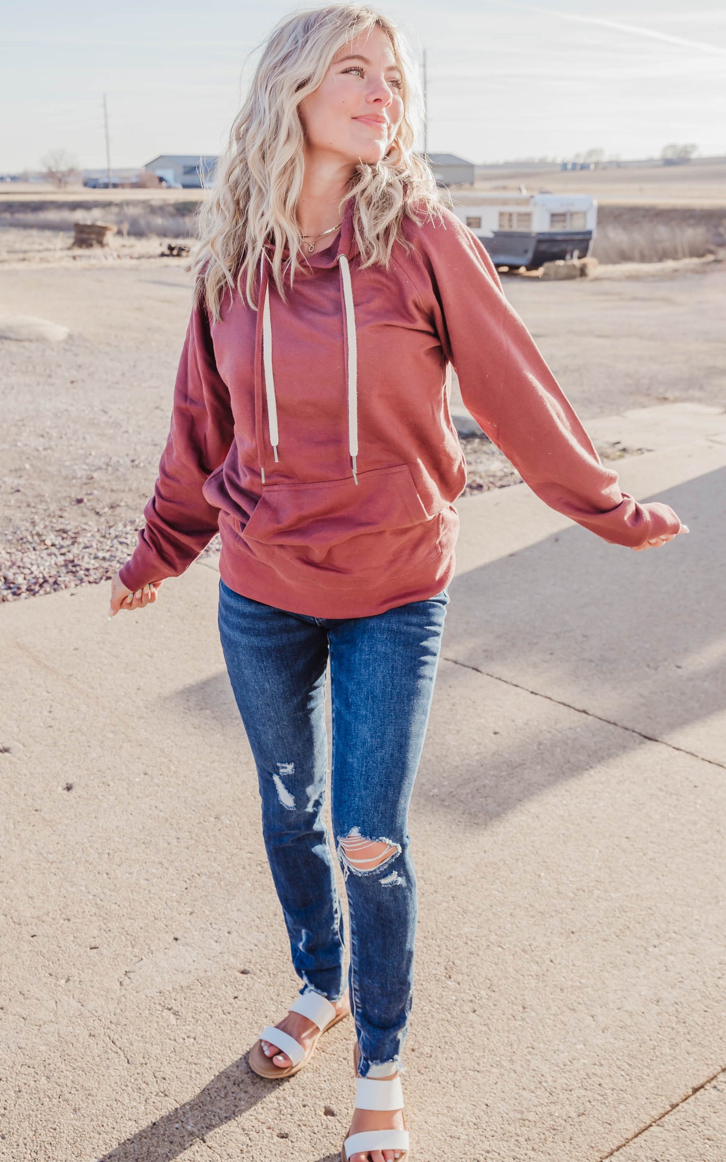 Double String Solid Hoodie **
