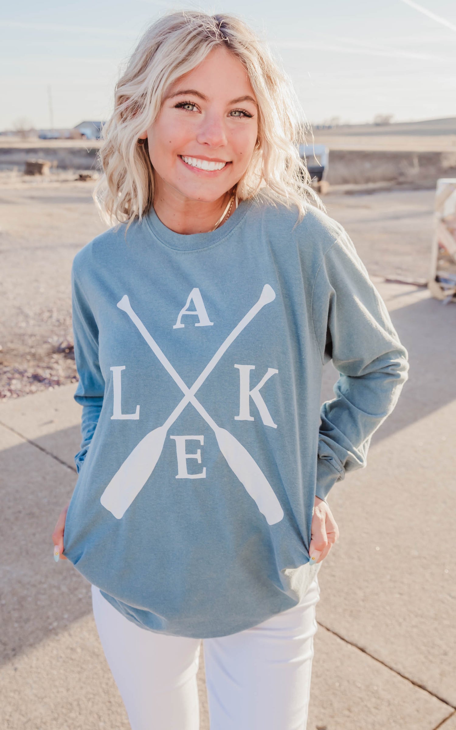 Ice Blue lake paddle long sleeve top