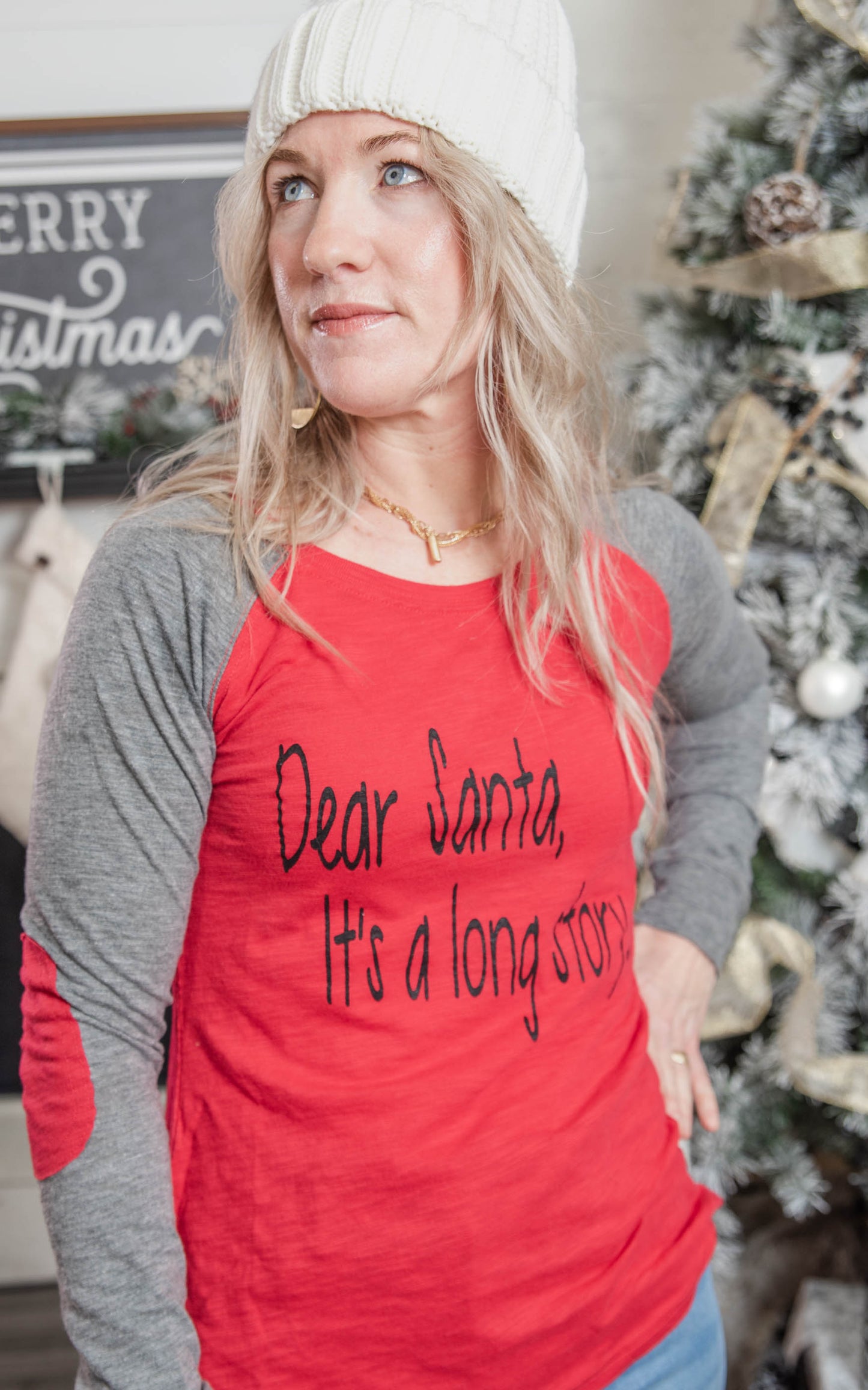 dear santa its a long story elbow patch top