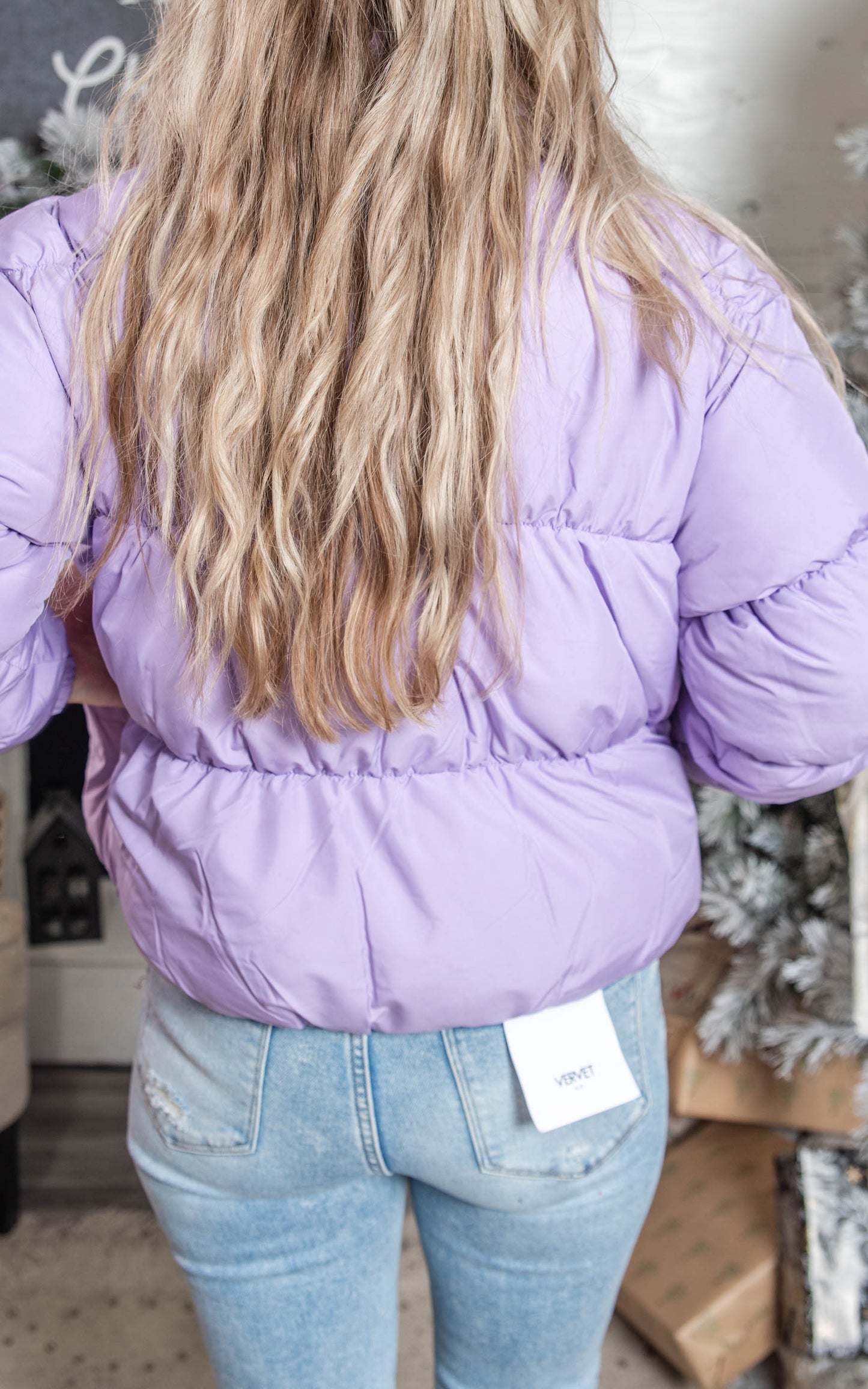 Long Sleeve Fluffy Puffer Jacket | Lavender - Final Sale
