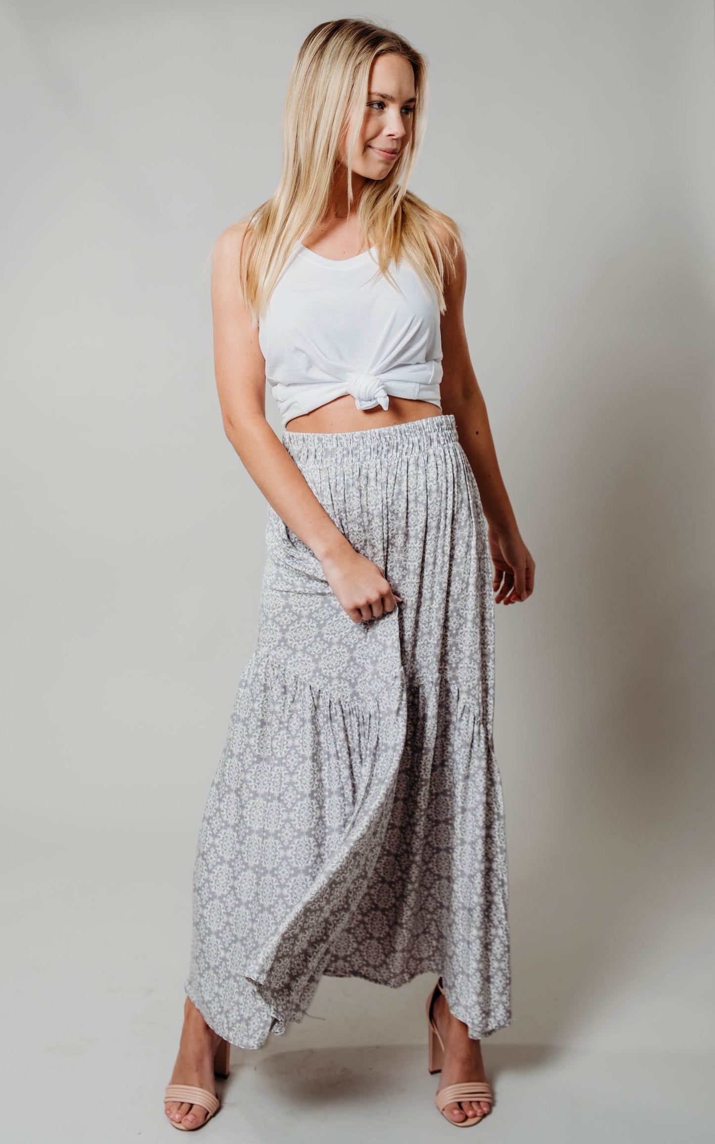 grey paisley floral skirt