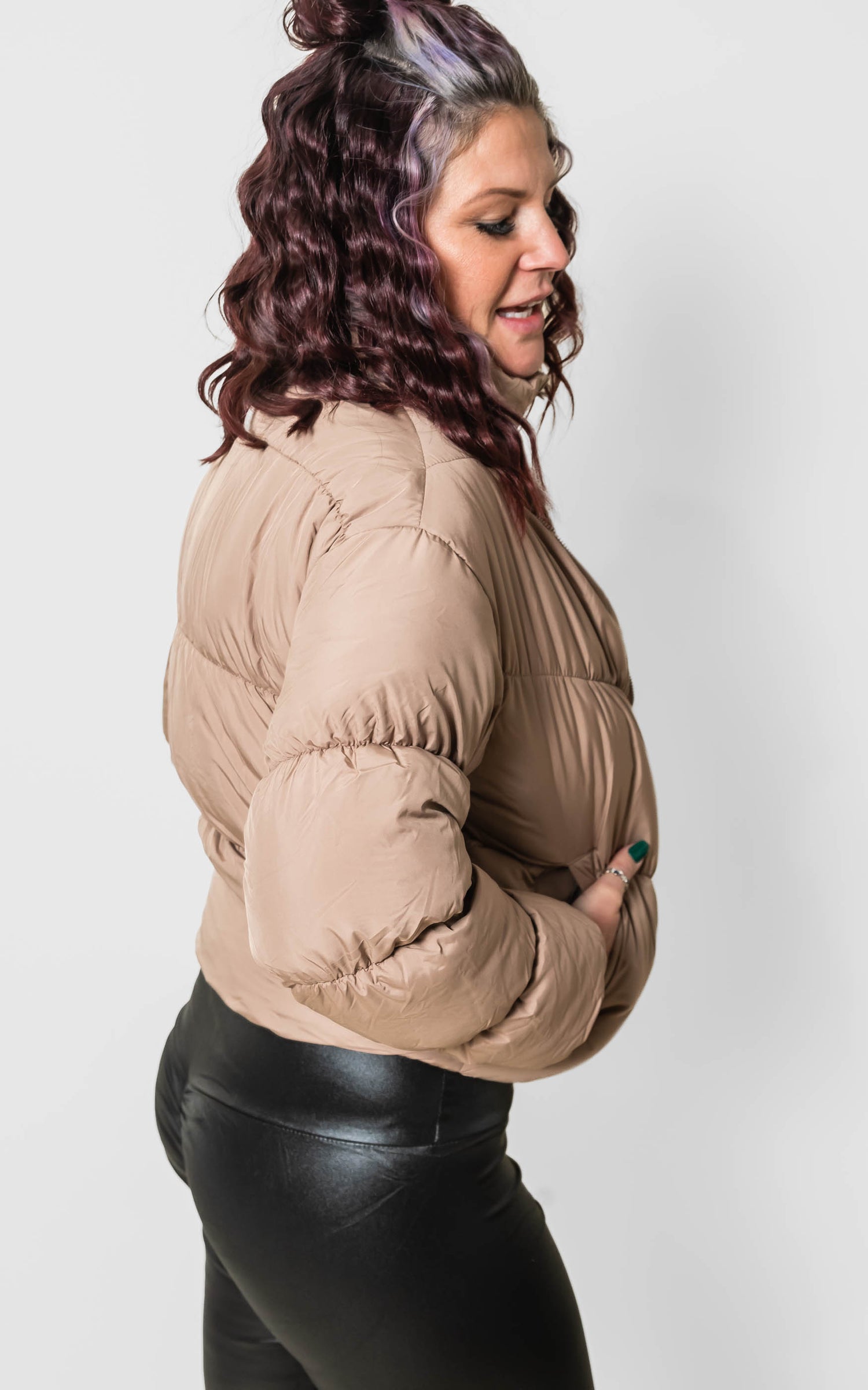 brown puffer jacket