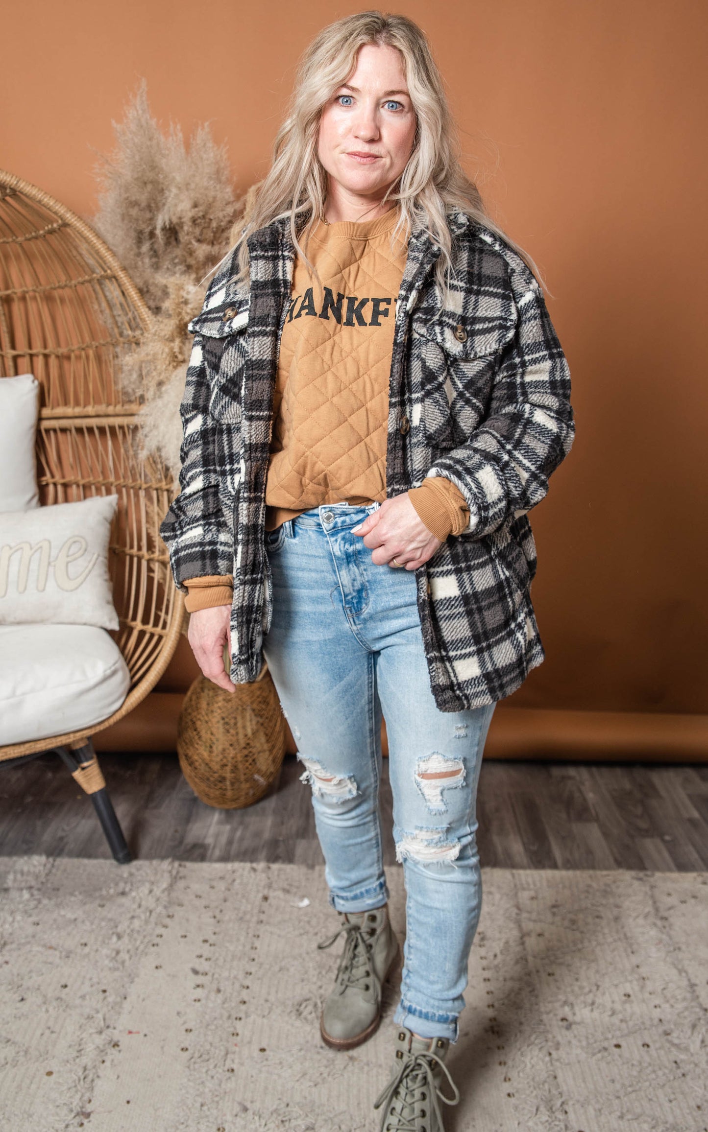 plaid sherpa jacket