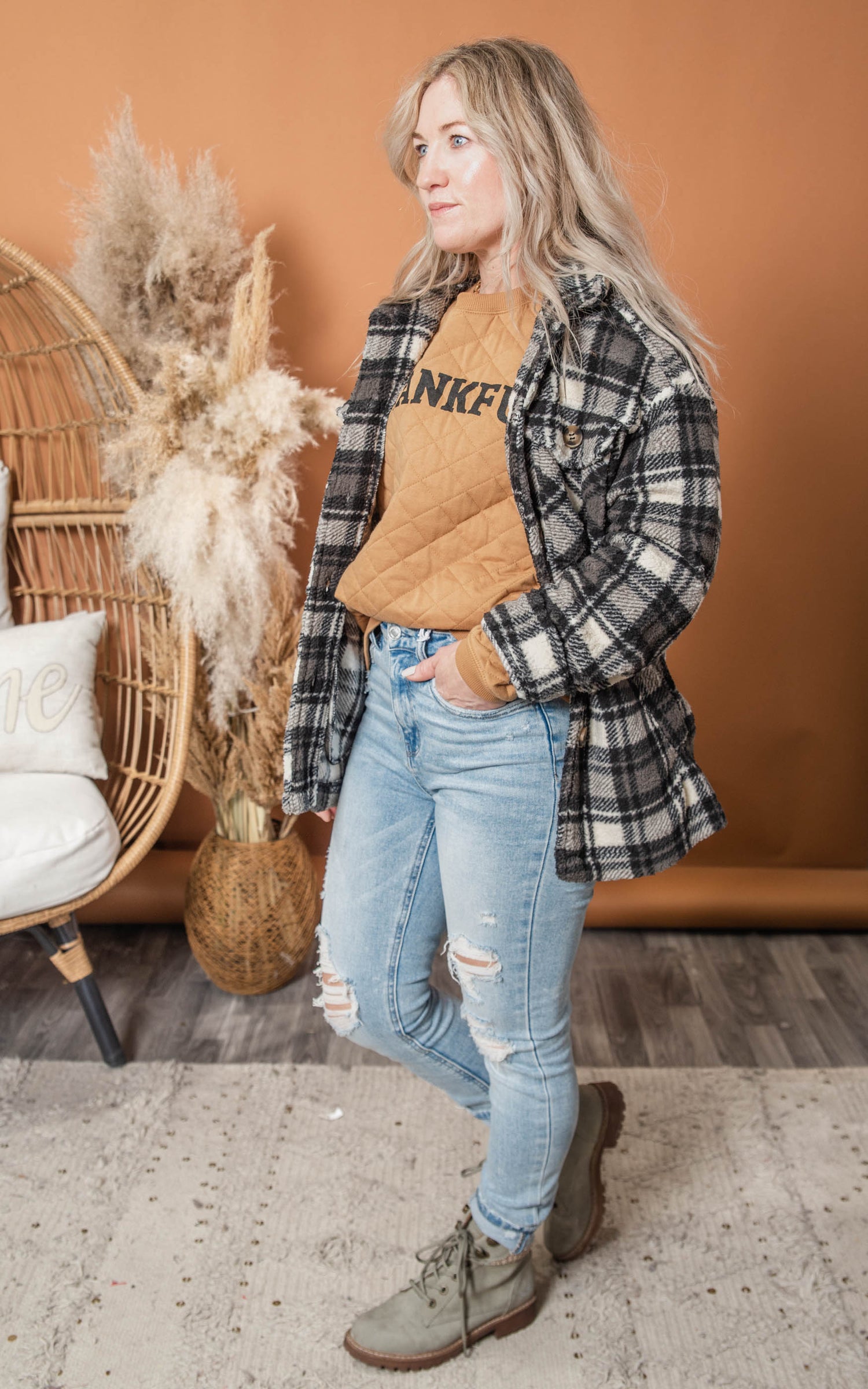 plaid sherpa jacket