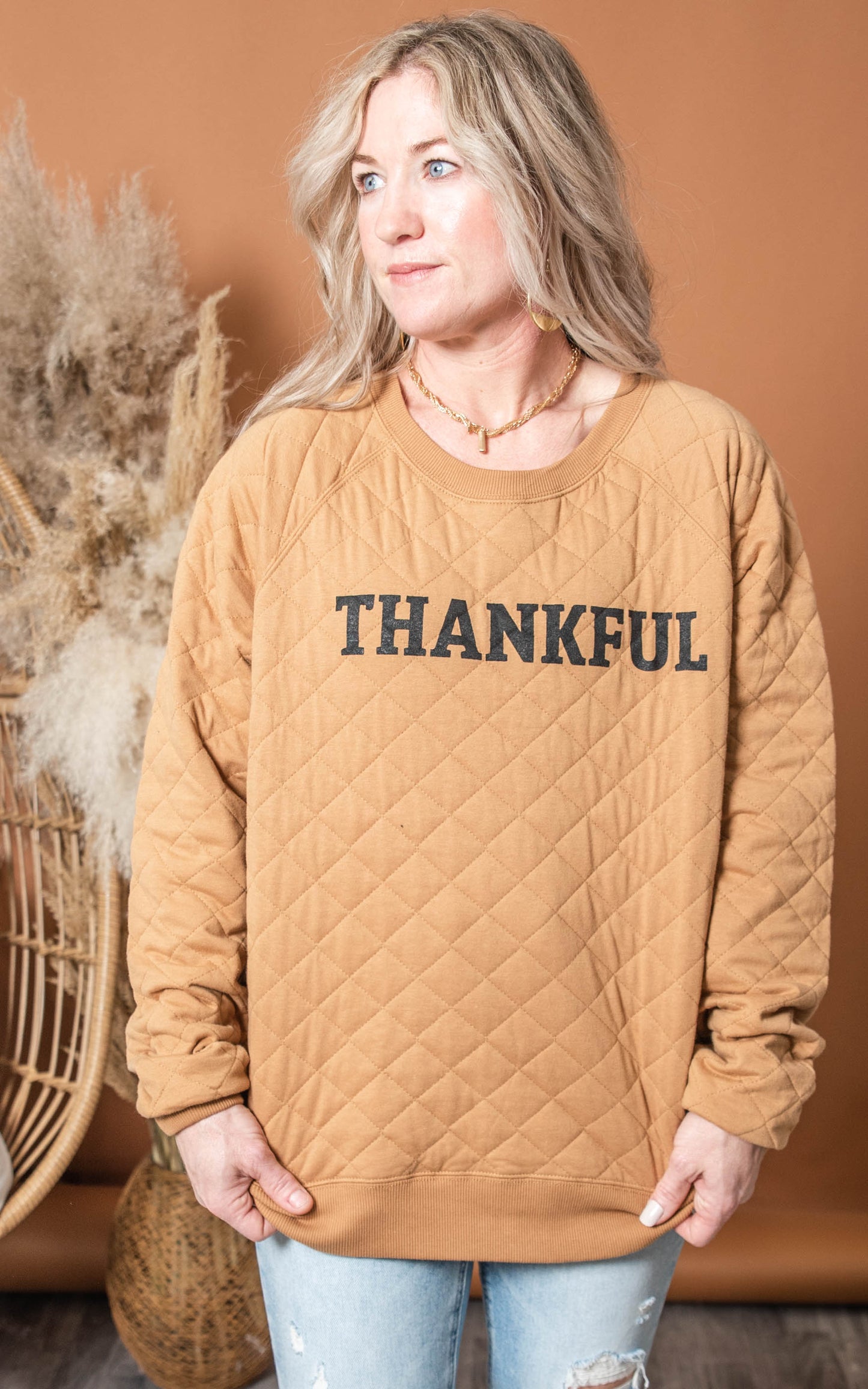 caramel quilted sweatshirt