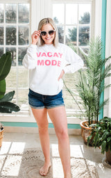 Vacay Mode Sweatshirt -White - BAD HABIT BOUTIQUE 