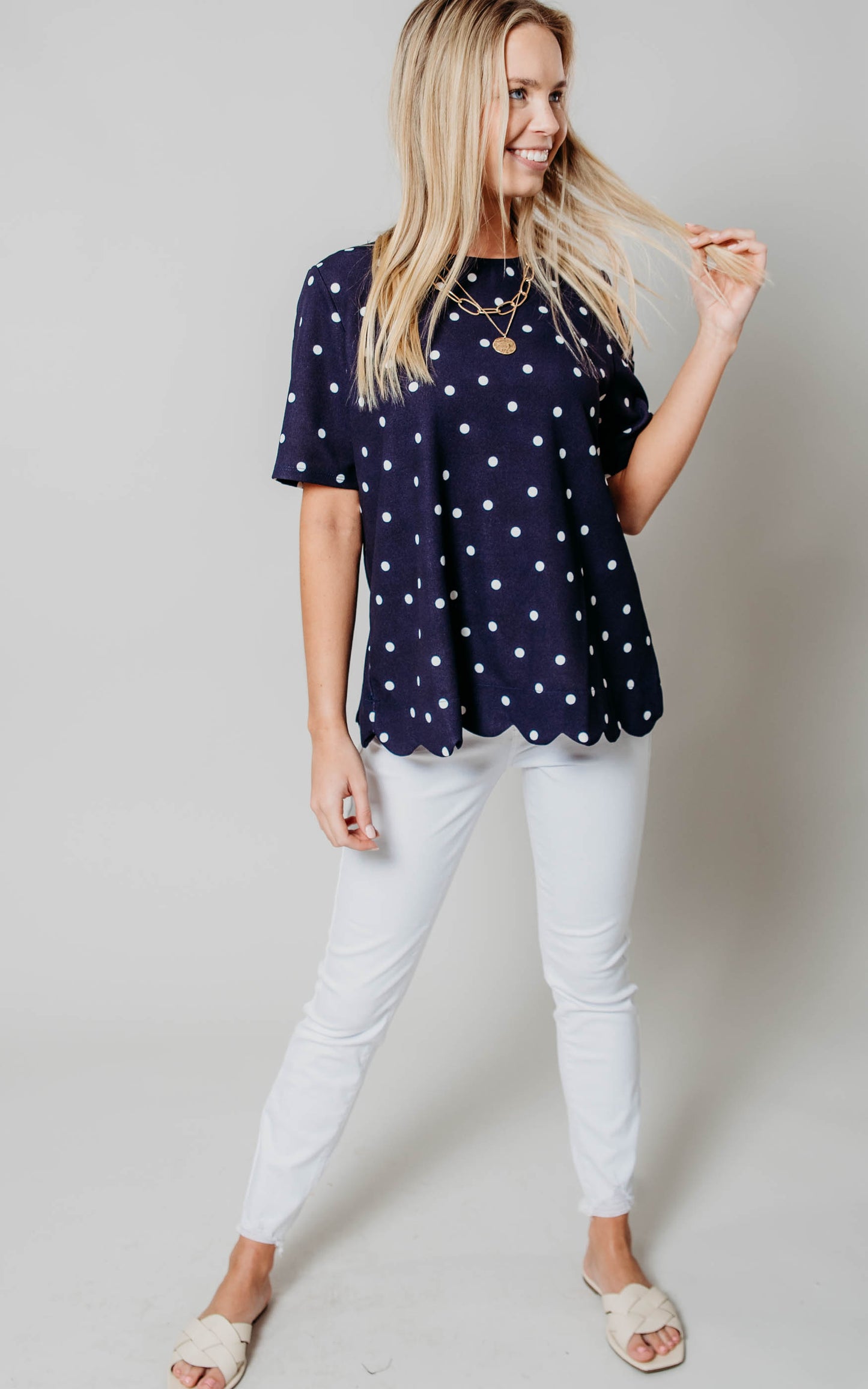 scallop polkadot blouse