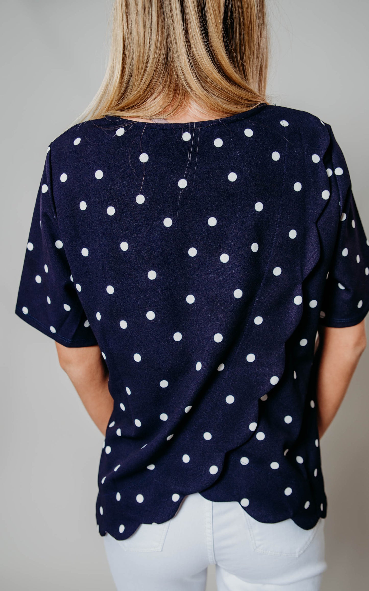 navy scallop blouse