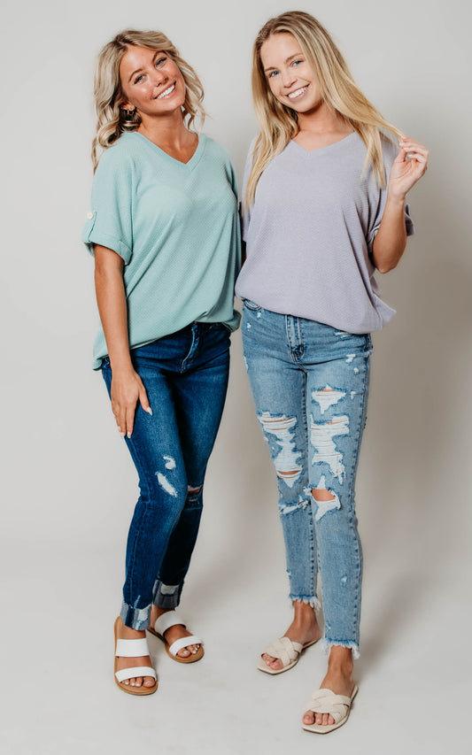 textured v-neck top