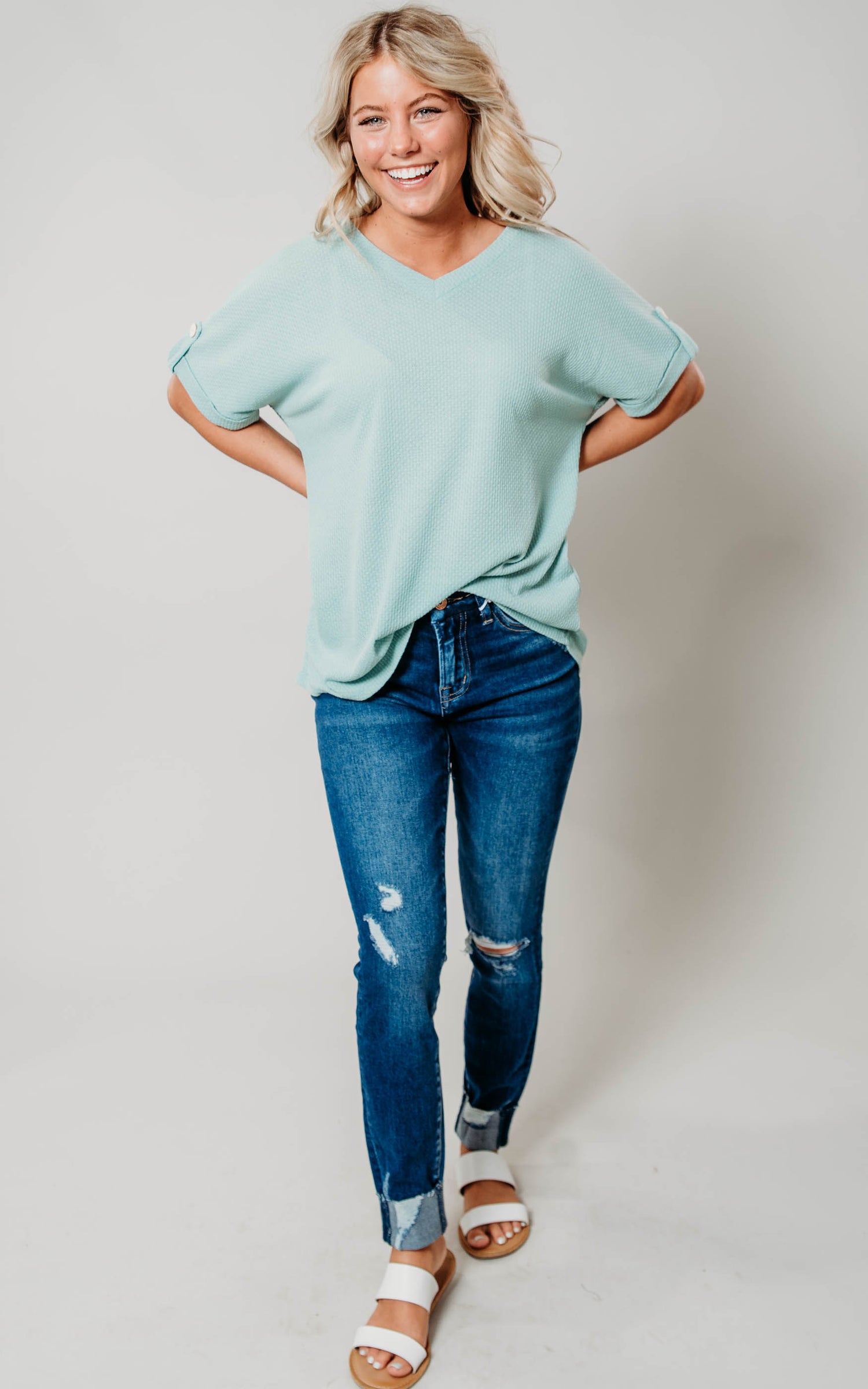 mint v-neck casual top