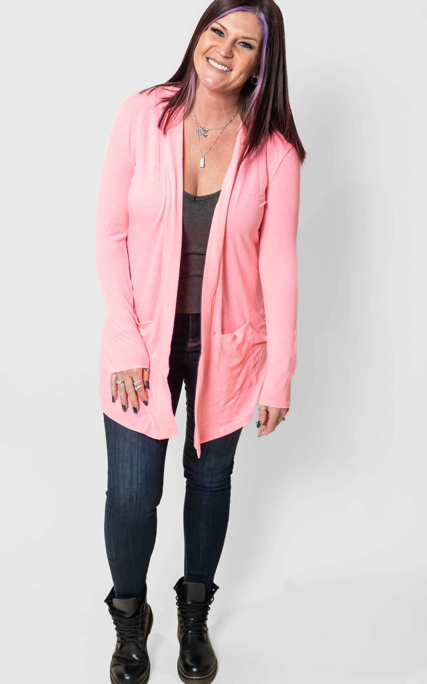 pink cardigan