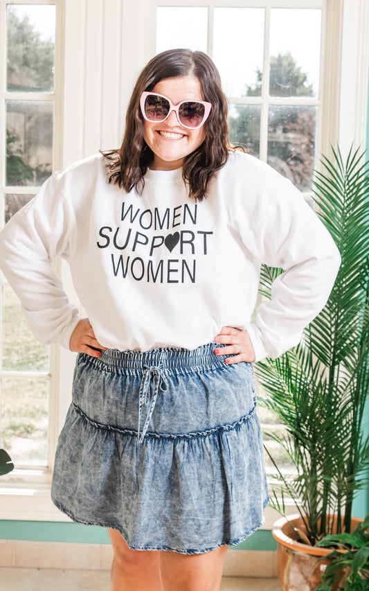 women support women white sweatshirt