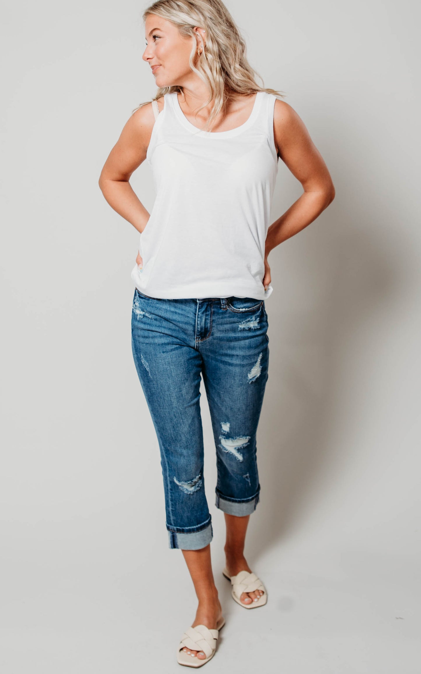 mid rise cuffed denim