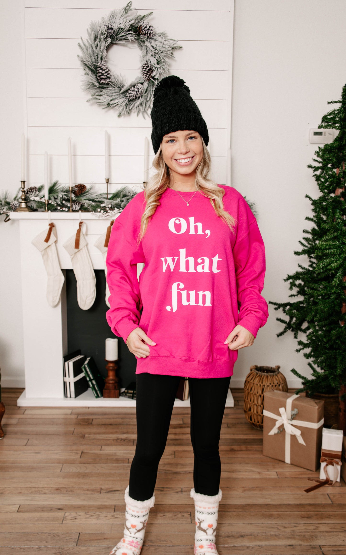 hot pink sweatshirt