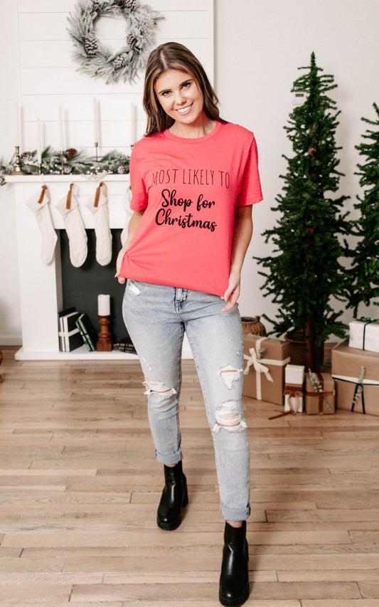 most likely to shop for christmas red tshirt