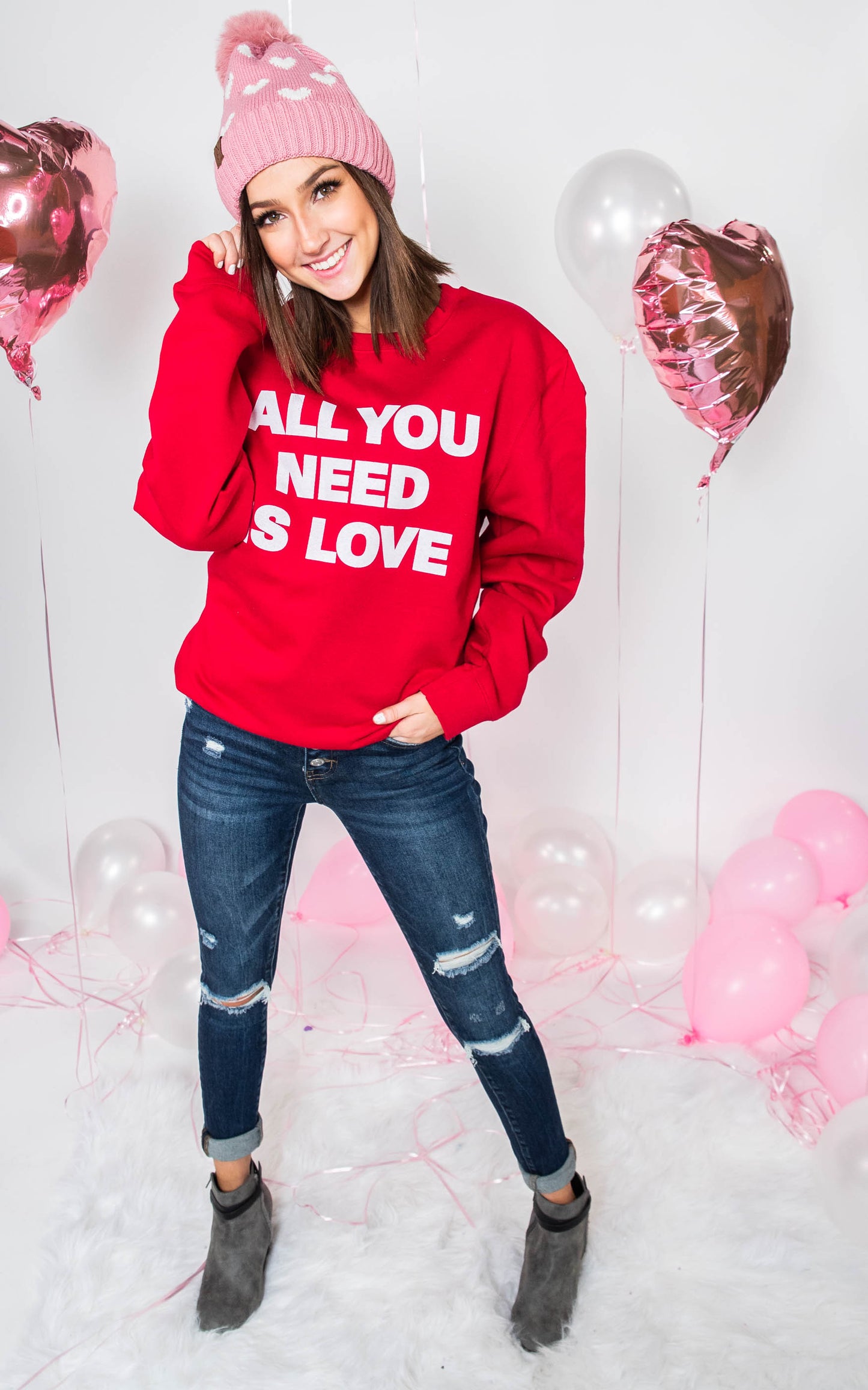 All You Need is Love Sweatshirt-Red, CLOTHING, BAD HABIT APPAREL, BAD HABIT BOUTIQUE