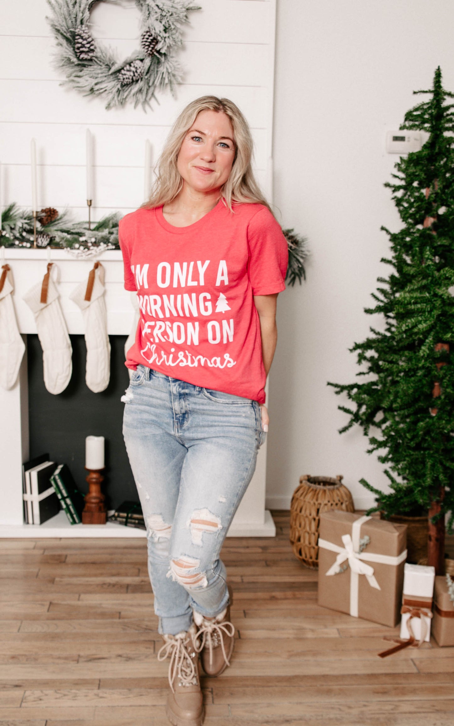 I'm Only a Morning Person on Christmas Morning T-shirt** - Final Sale