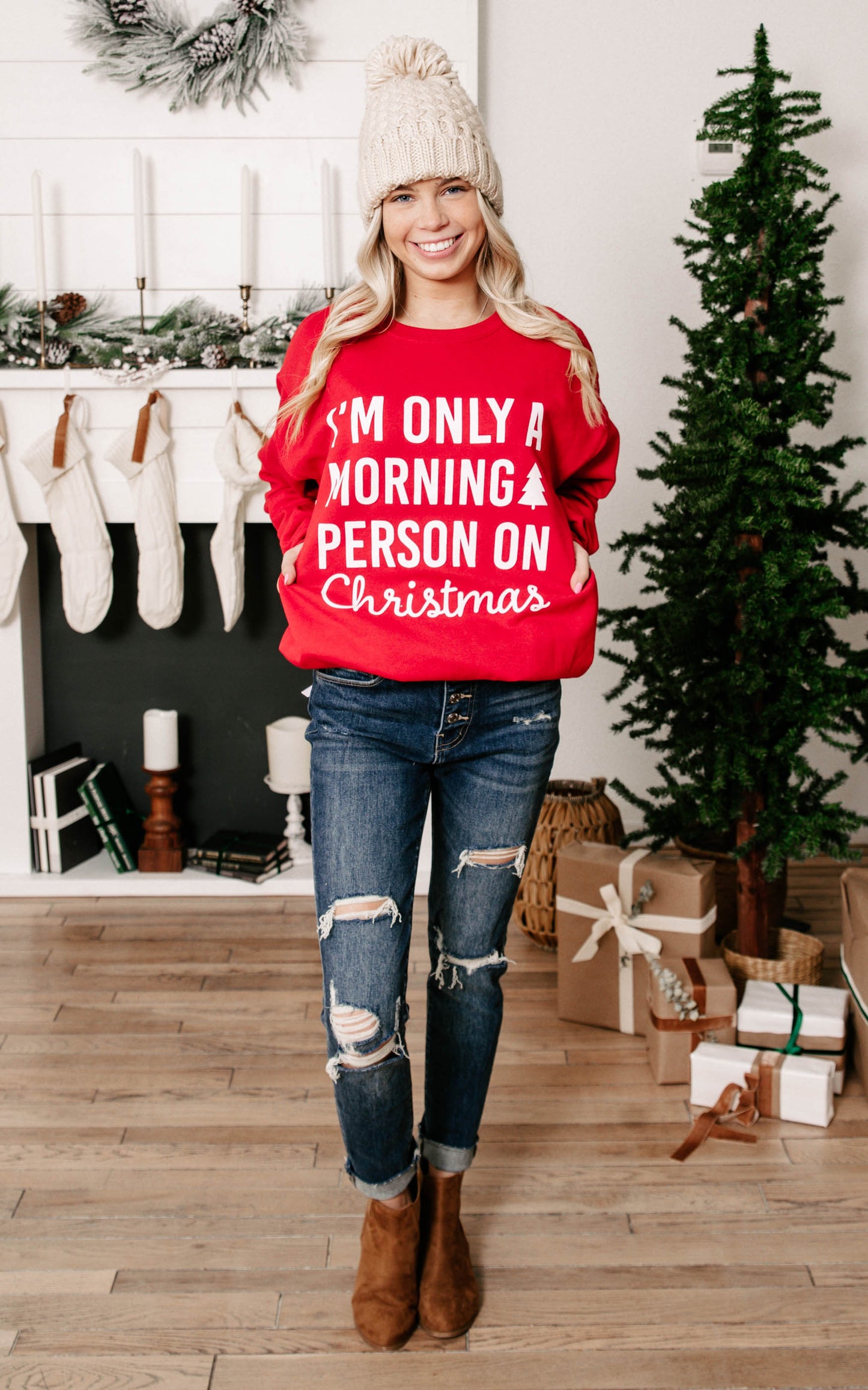 I'm Only A Morning Person On Christmas Crewneck Sweatshirt** - Final Sale