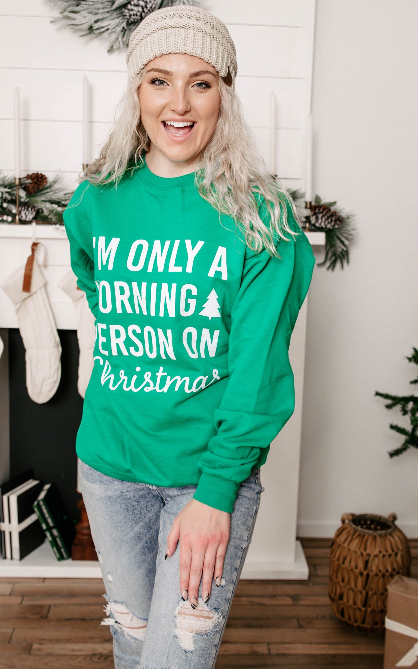 I'm Only A Morning Person On Christmas Crewneck Sweatshirt** - Final Sale