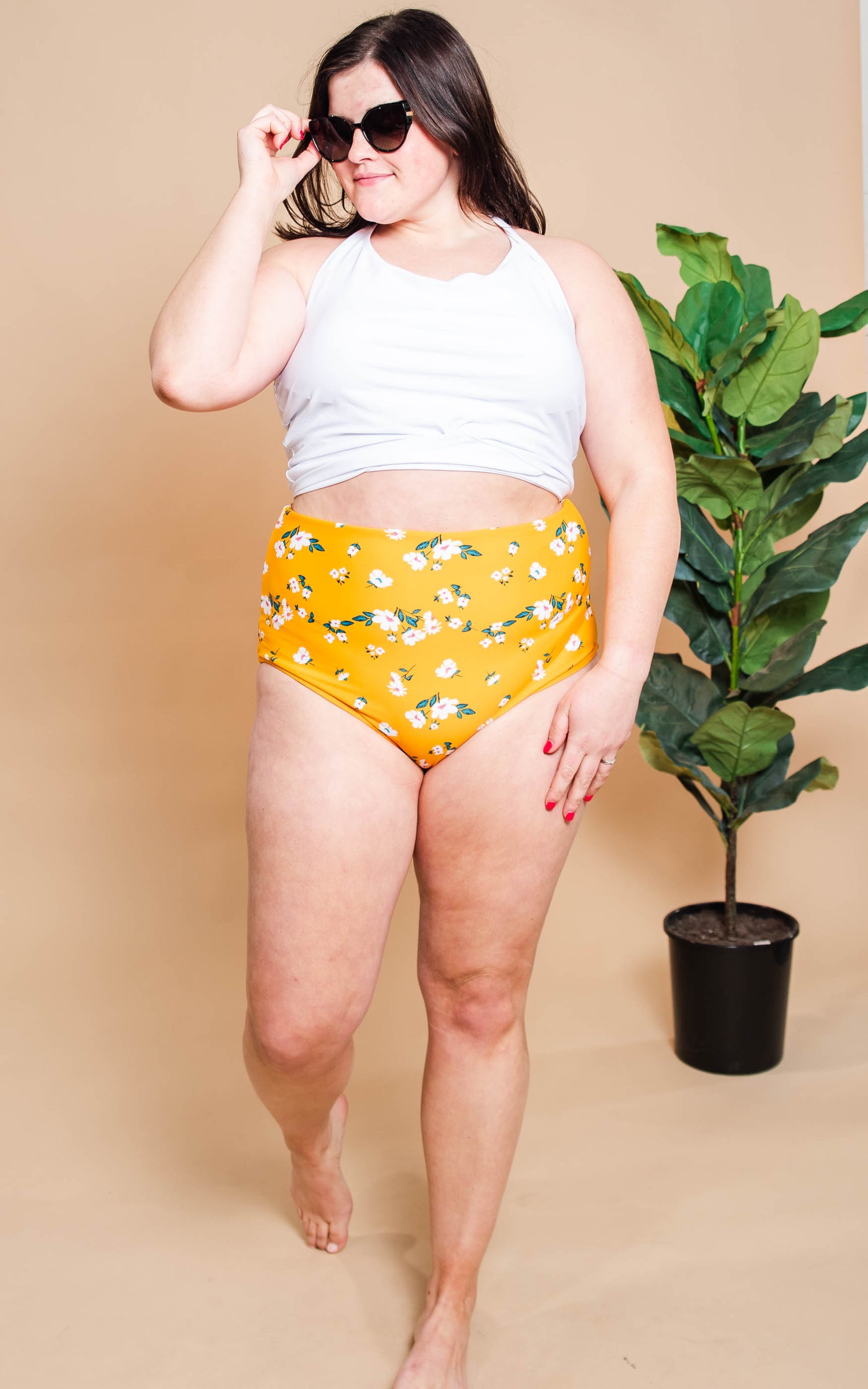yellow floral bikini 2-piece swimsuit