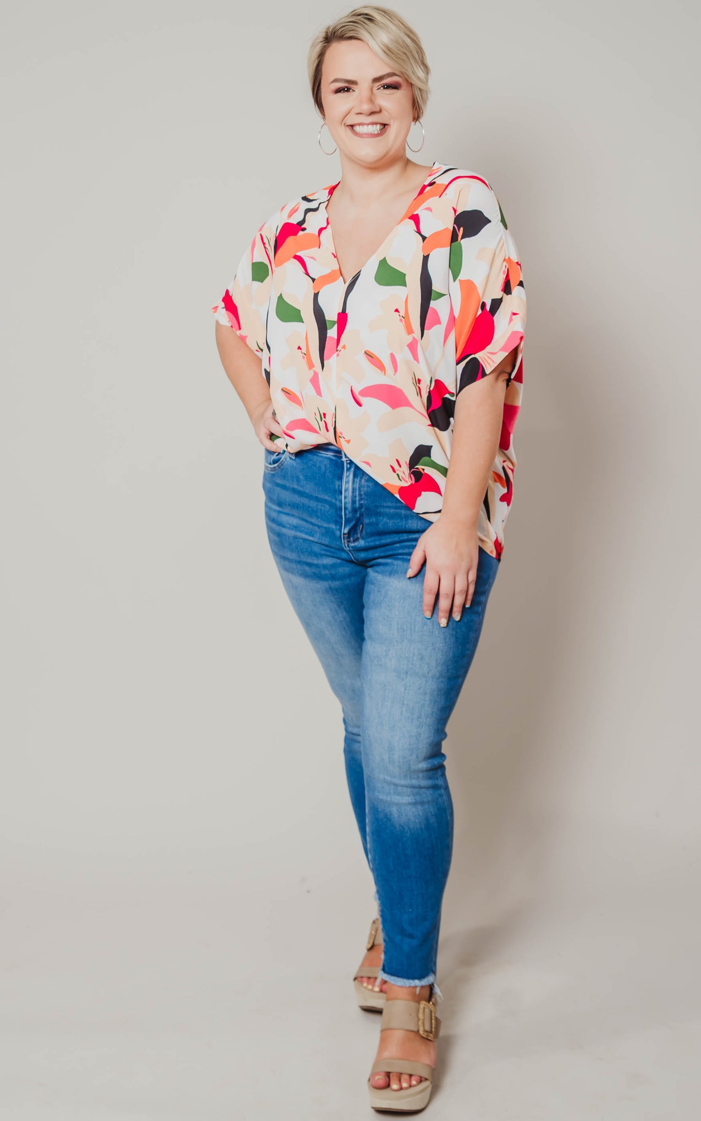 v-neck short sleeve blouse