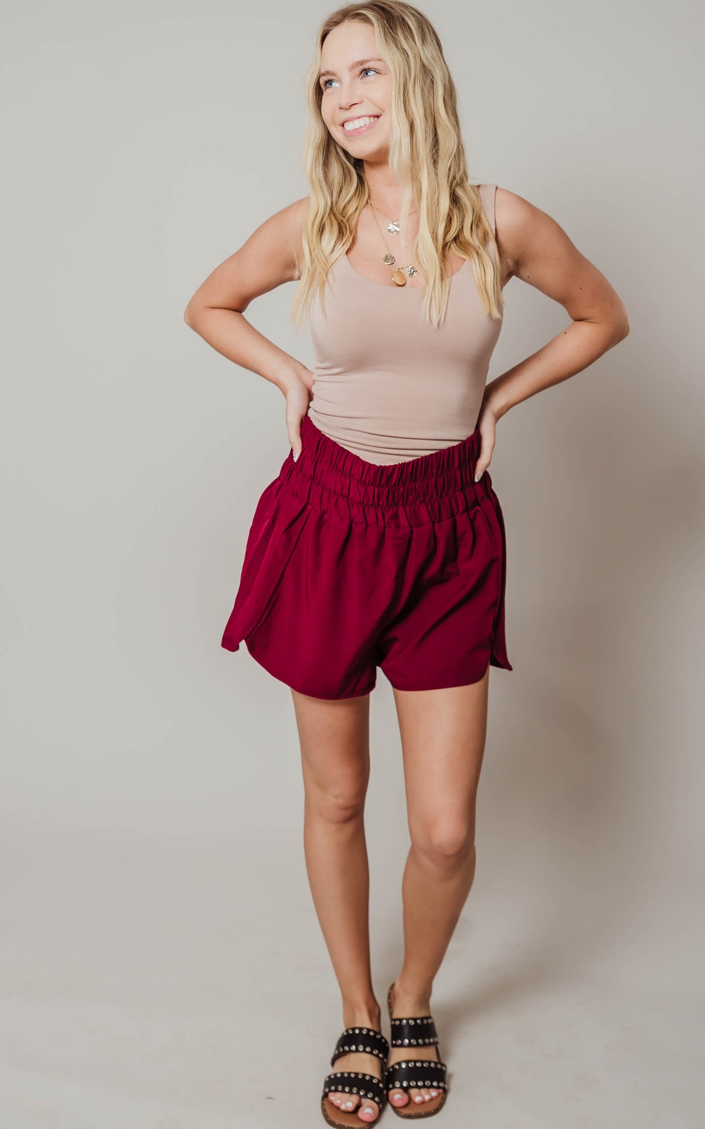 burgundy shorts