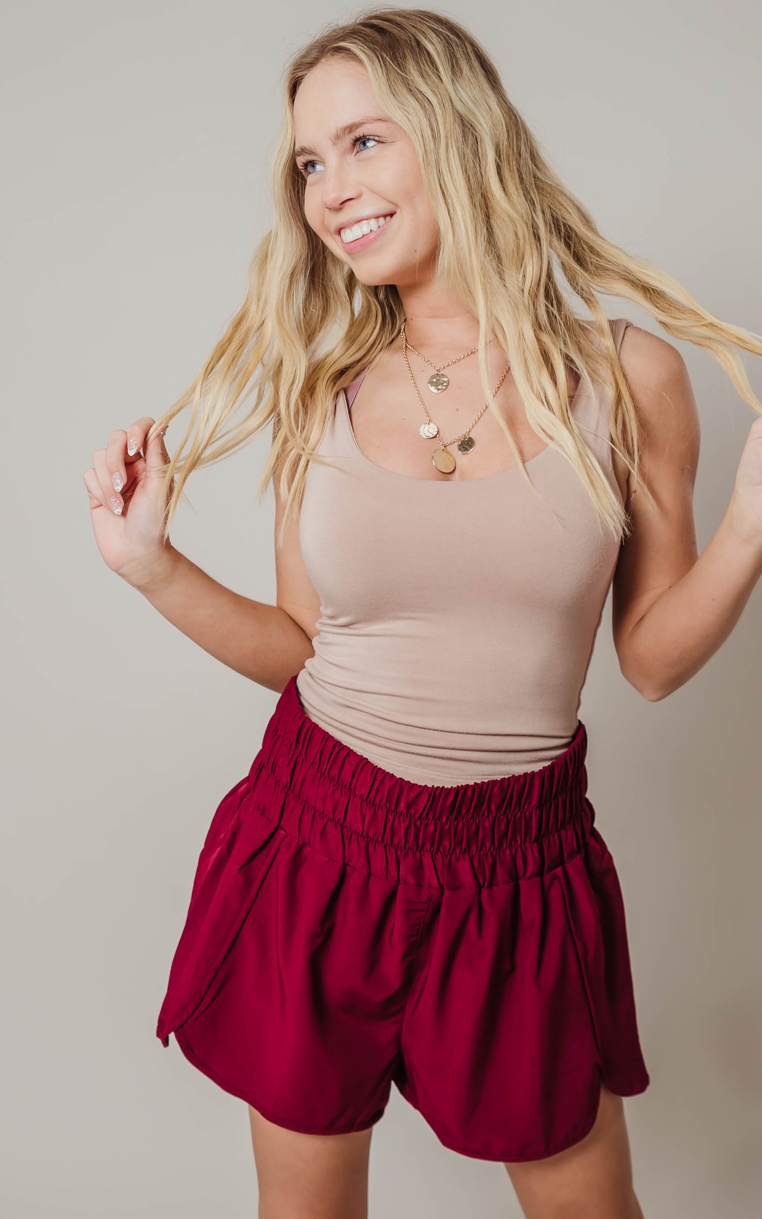 smock waist running shorts