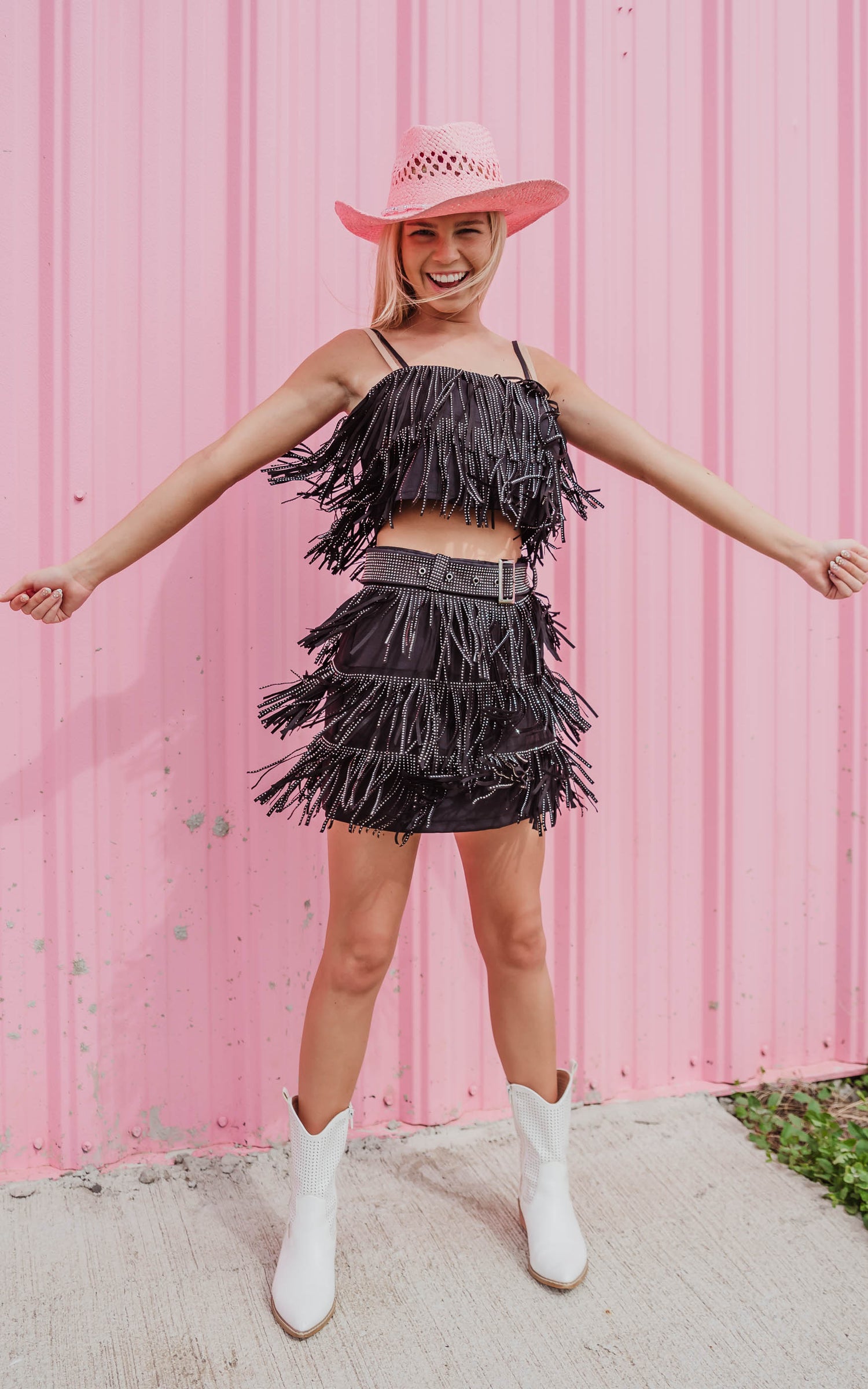 fringe skirt crop top set