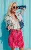 pink fringe suede skirt for summer