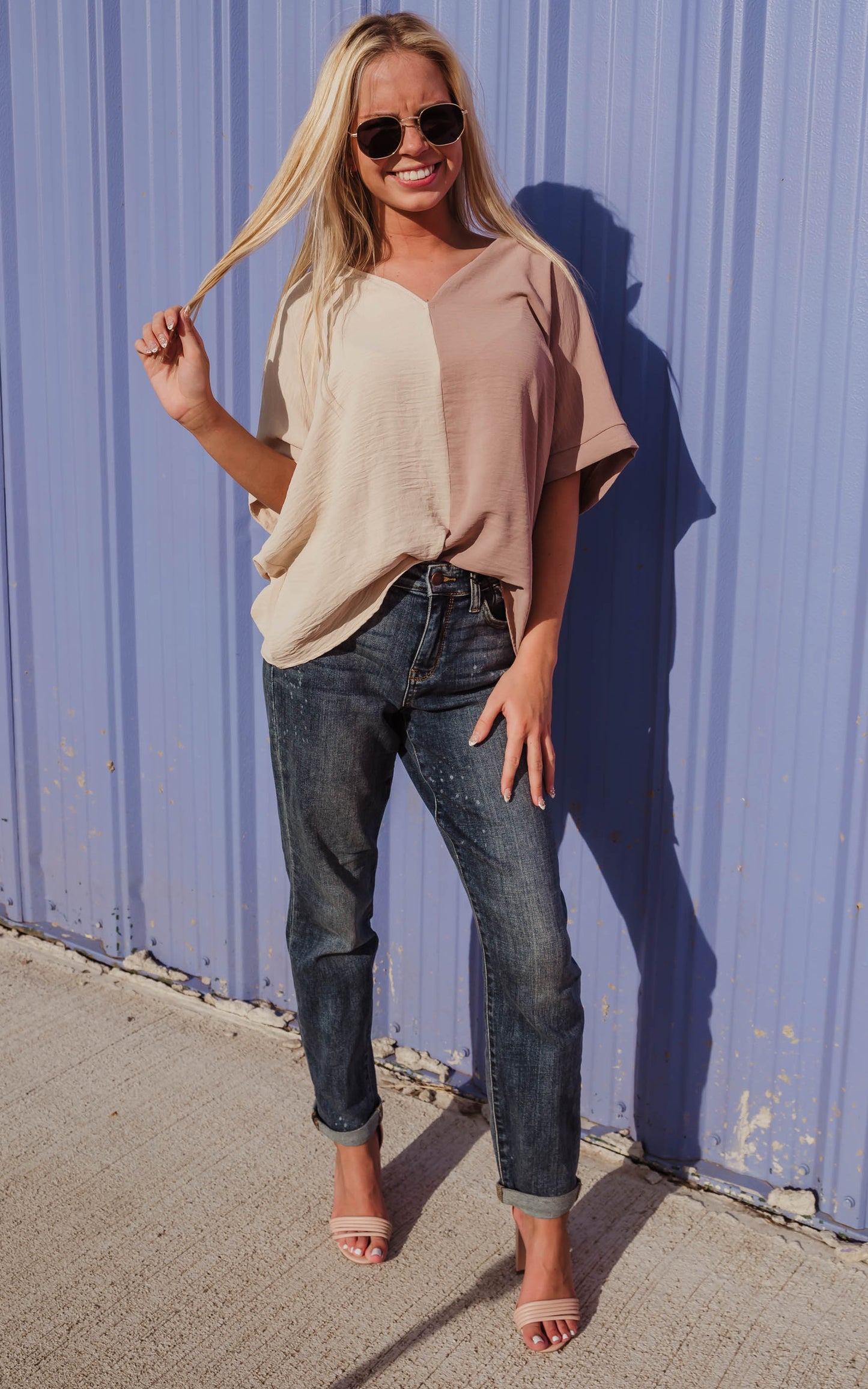 nuetural color block blouse
