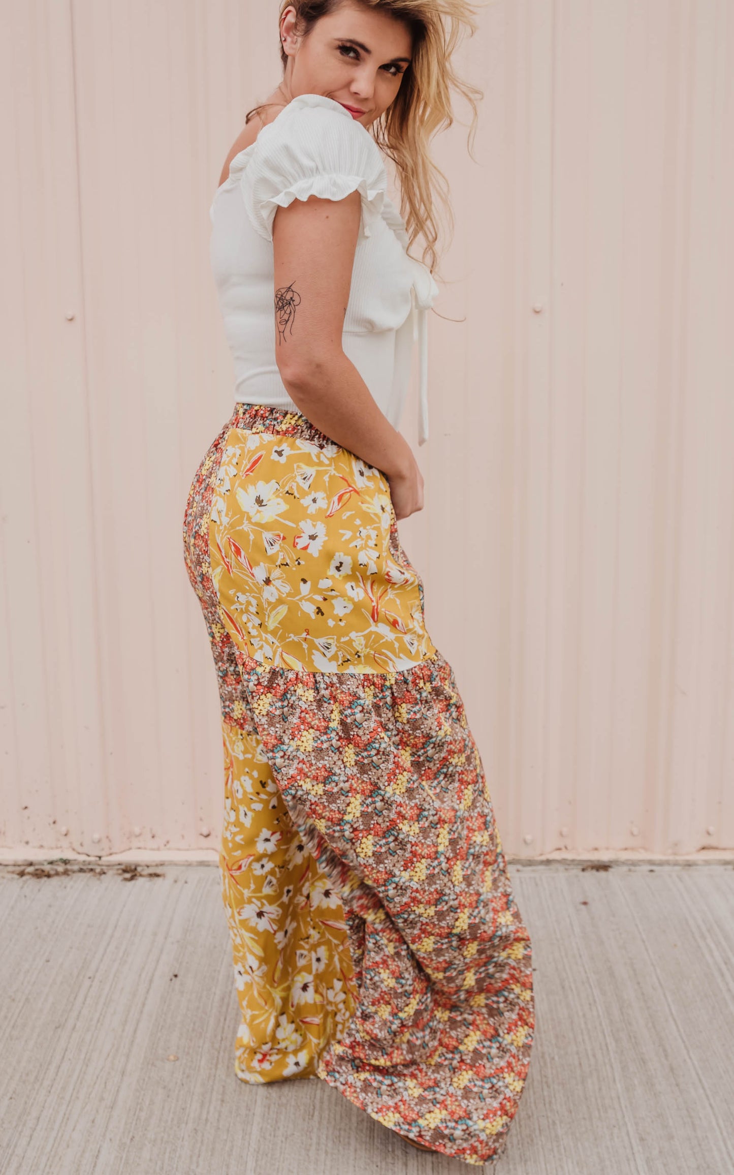 boho patch palazzo pants