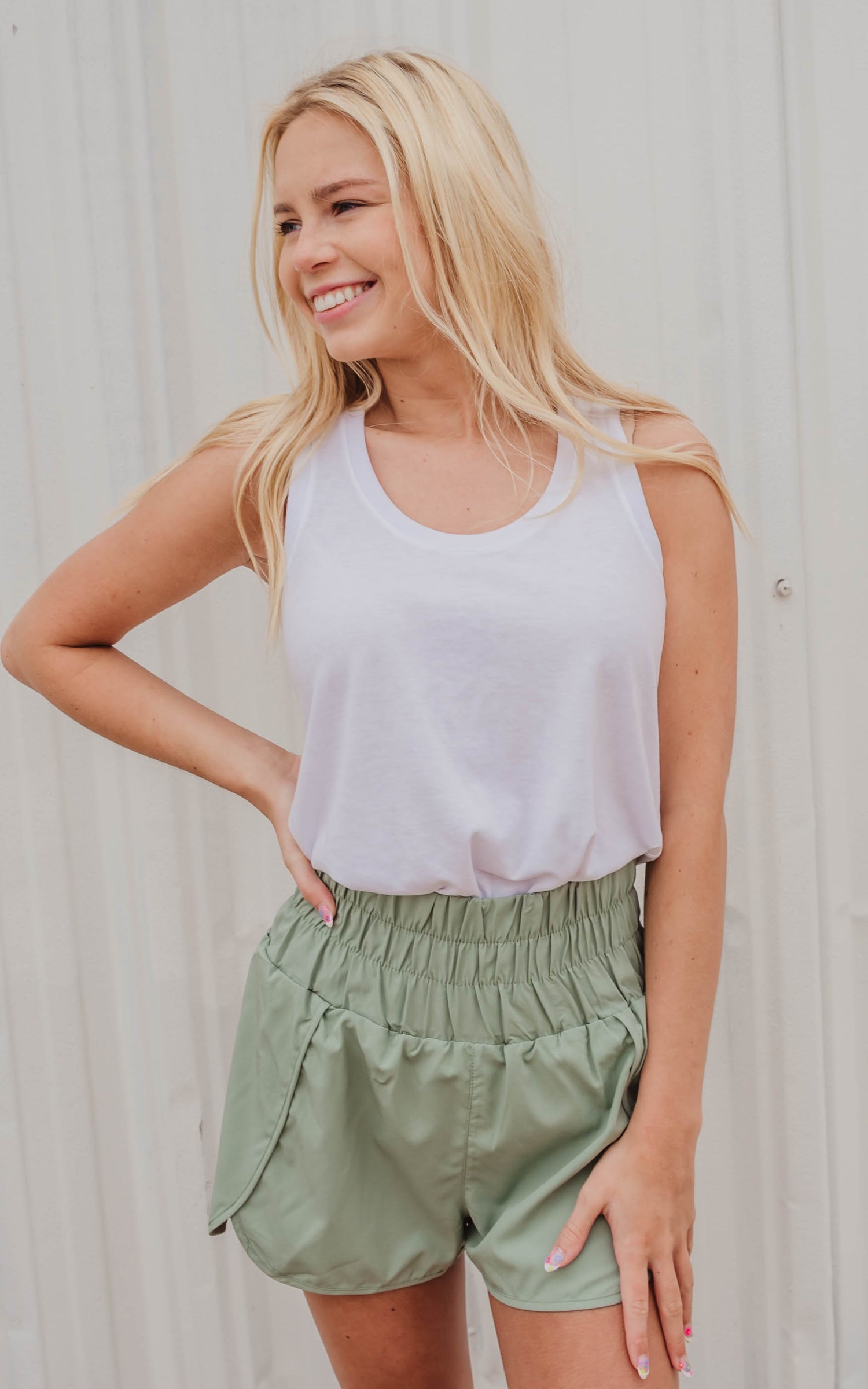 smocked waist running shorts
