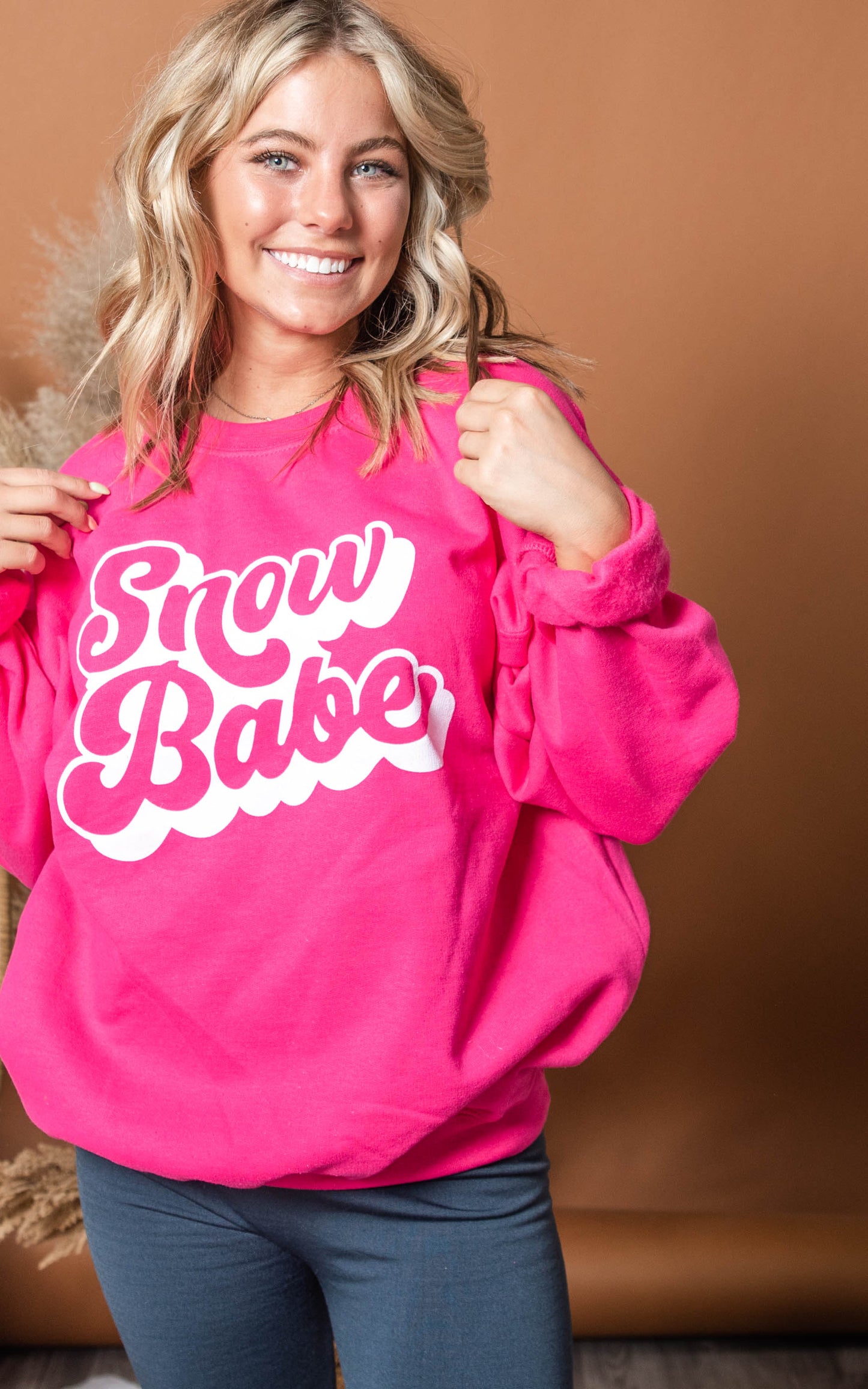 hot pink snow babe crewneck