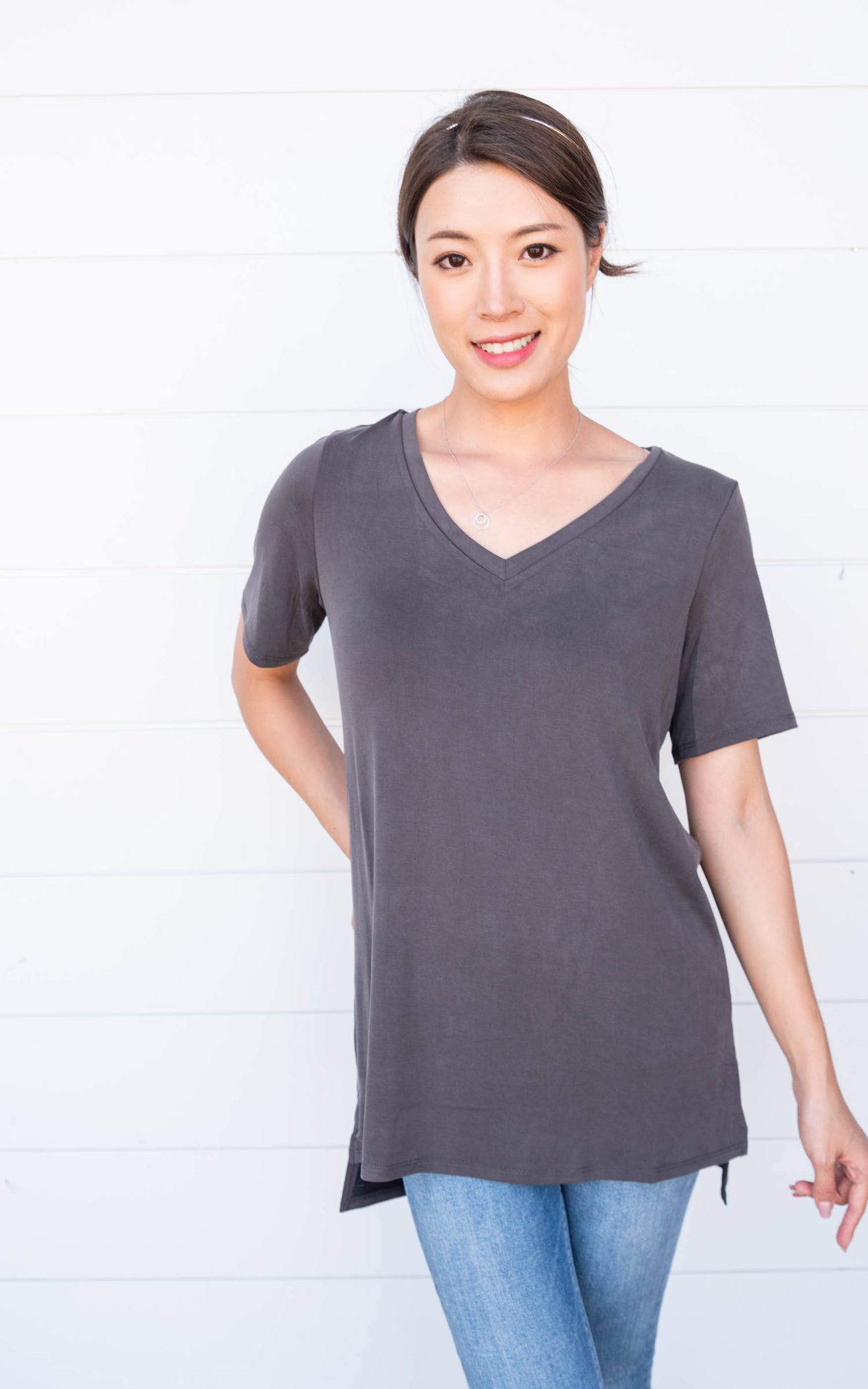 grey v-neck modal tee