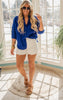 blue gauze button down top