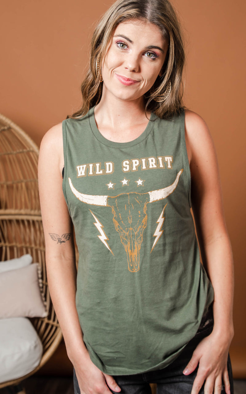 Wild Spirit Muscle Tank Top -Olive**