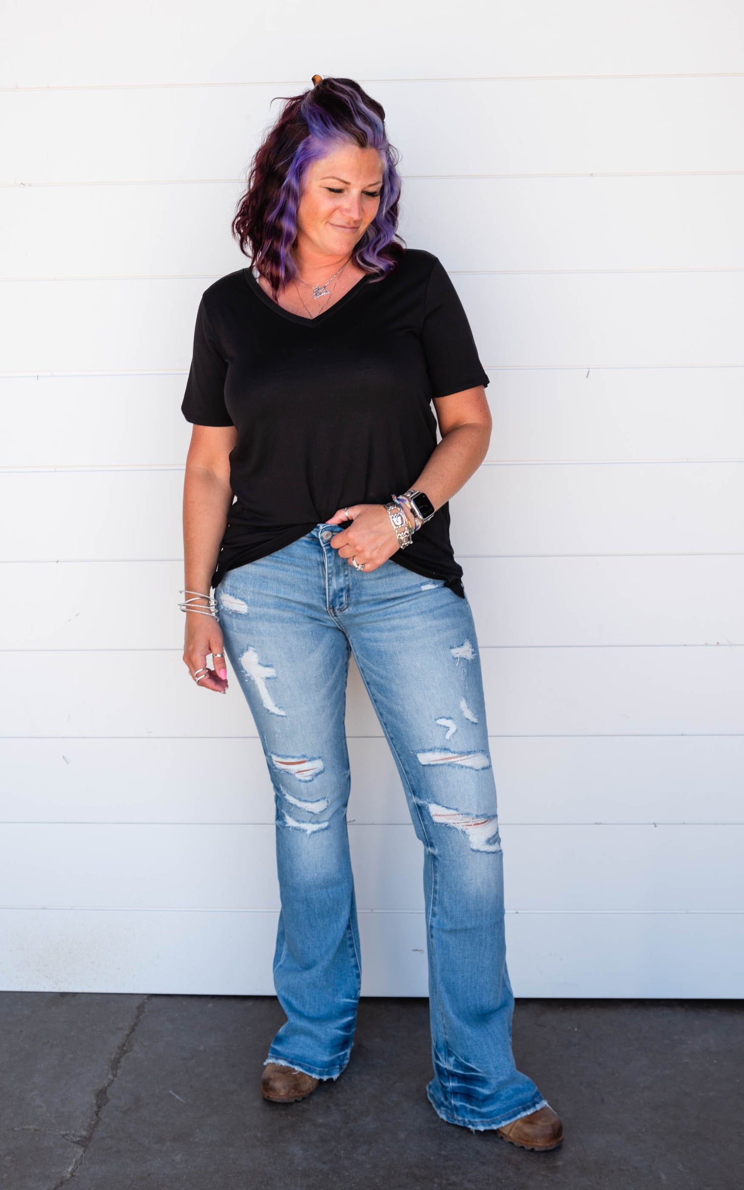 black v-neck modal tee