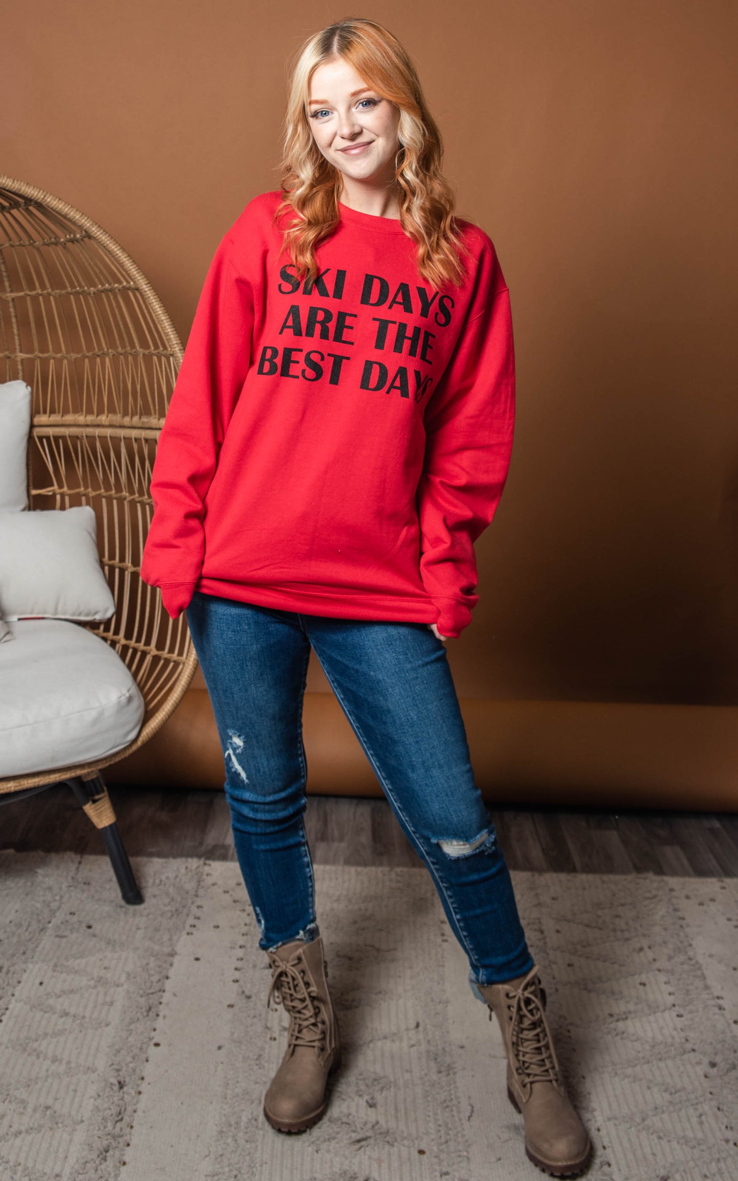 ski days are the best days red crewneck