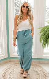 TEAL High Waisted Solid Woven Pants