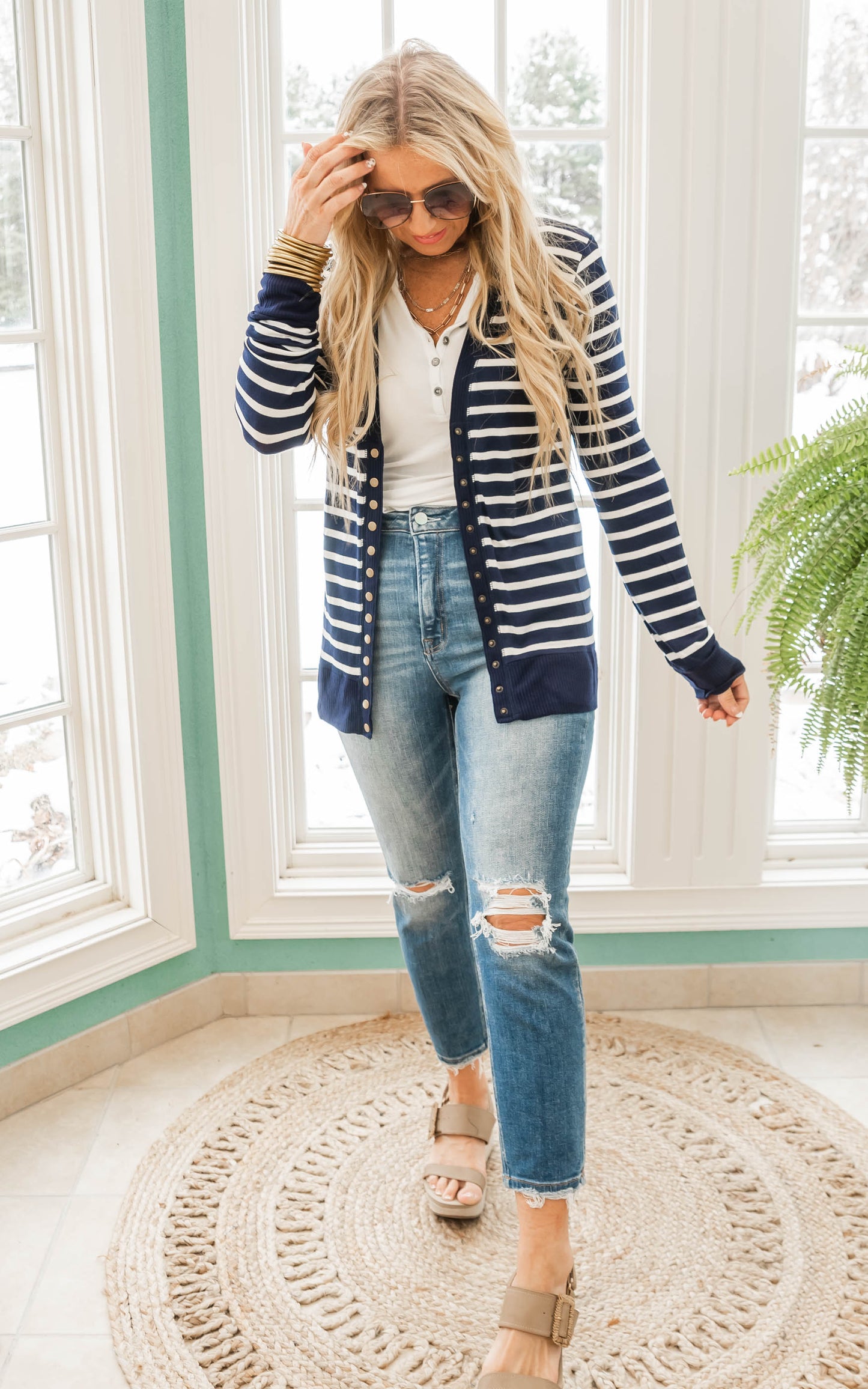 ivory/navy stripe cardigan