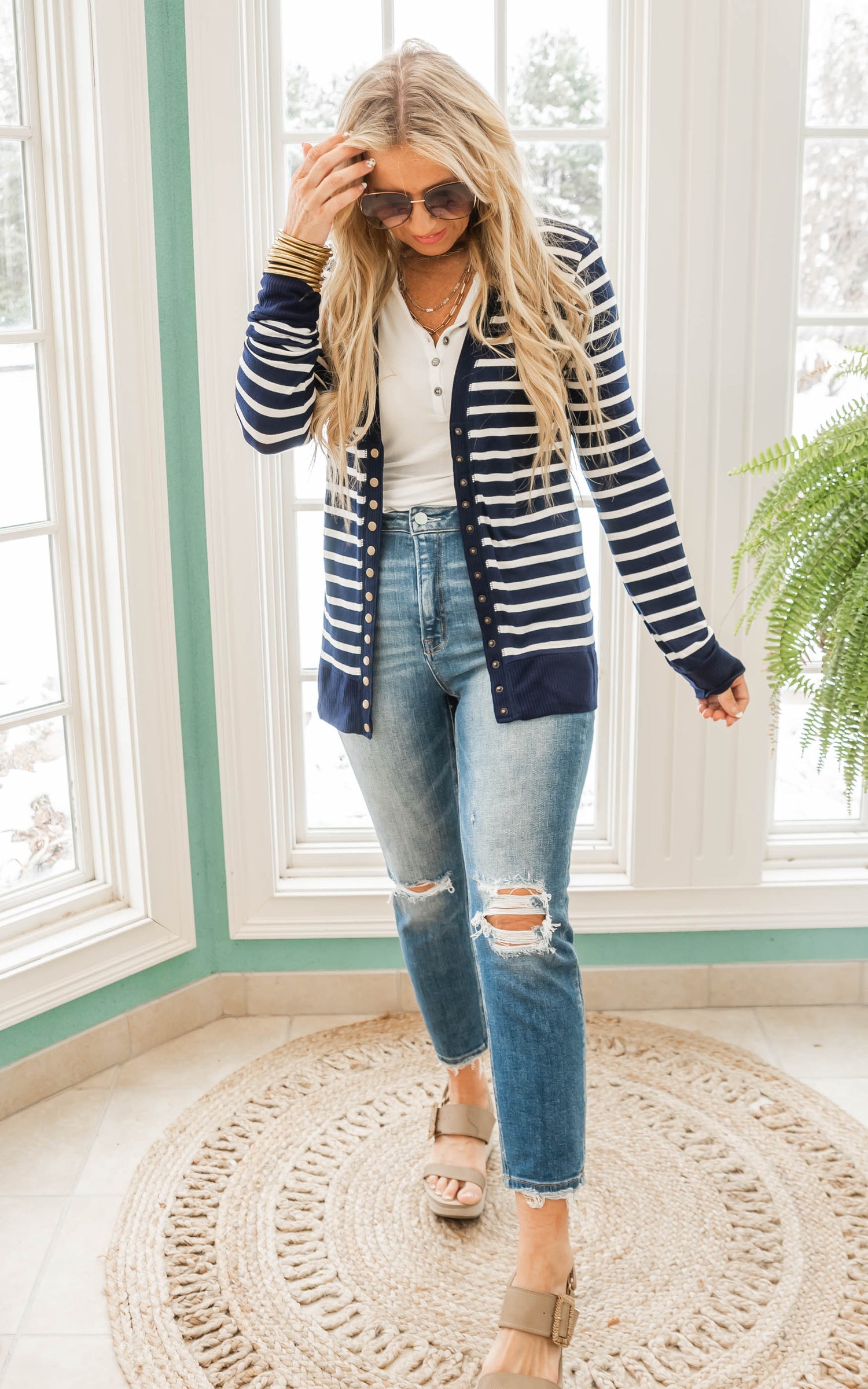 ivory/navy stripe cardigan