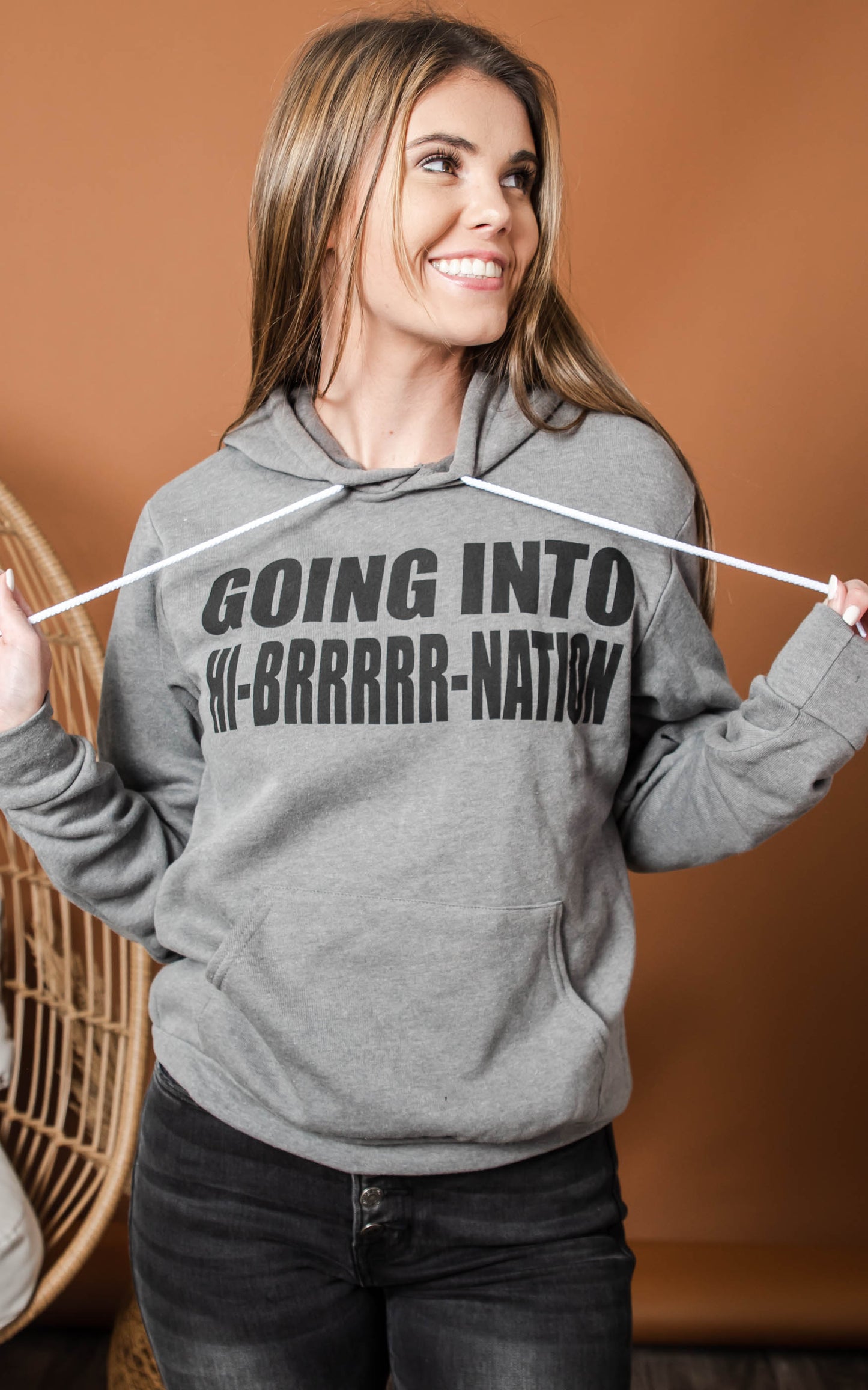 going into hibernation dark grey hoodie